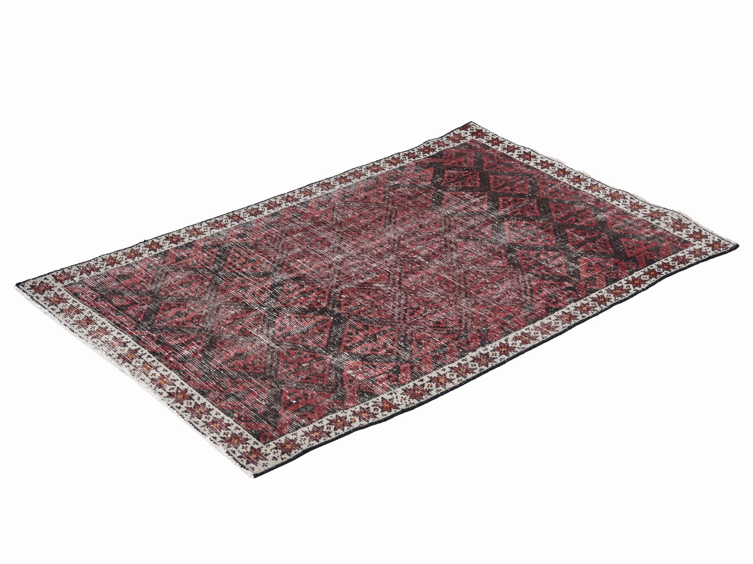 Persian Baluch accent rug in burgundy and faded red, view 3 of 10