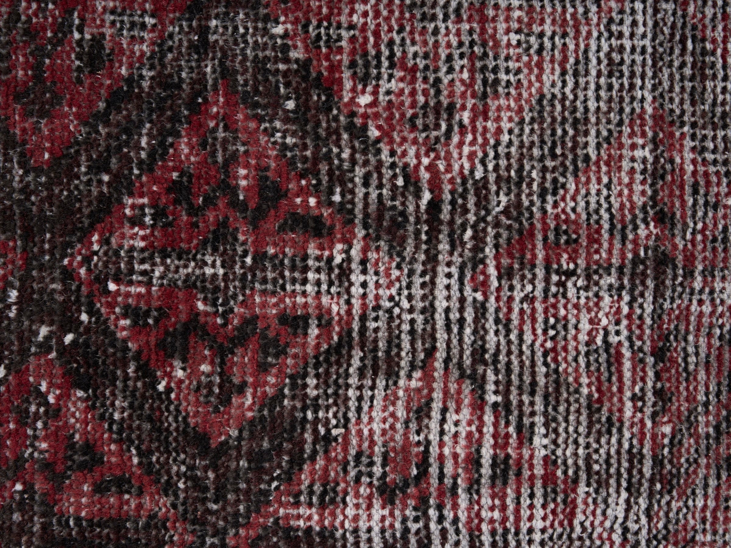 Persian Baluch accent rug in burgundy and faded red, view 7 of 10
