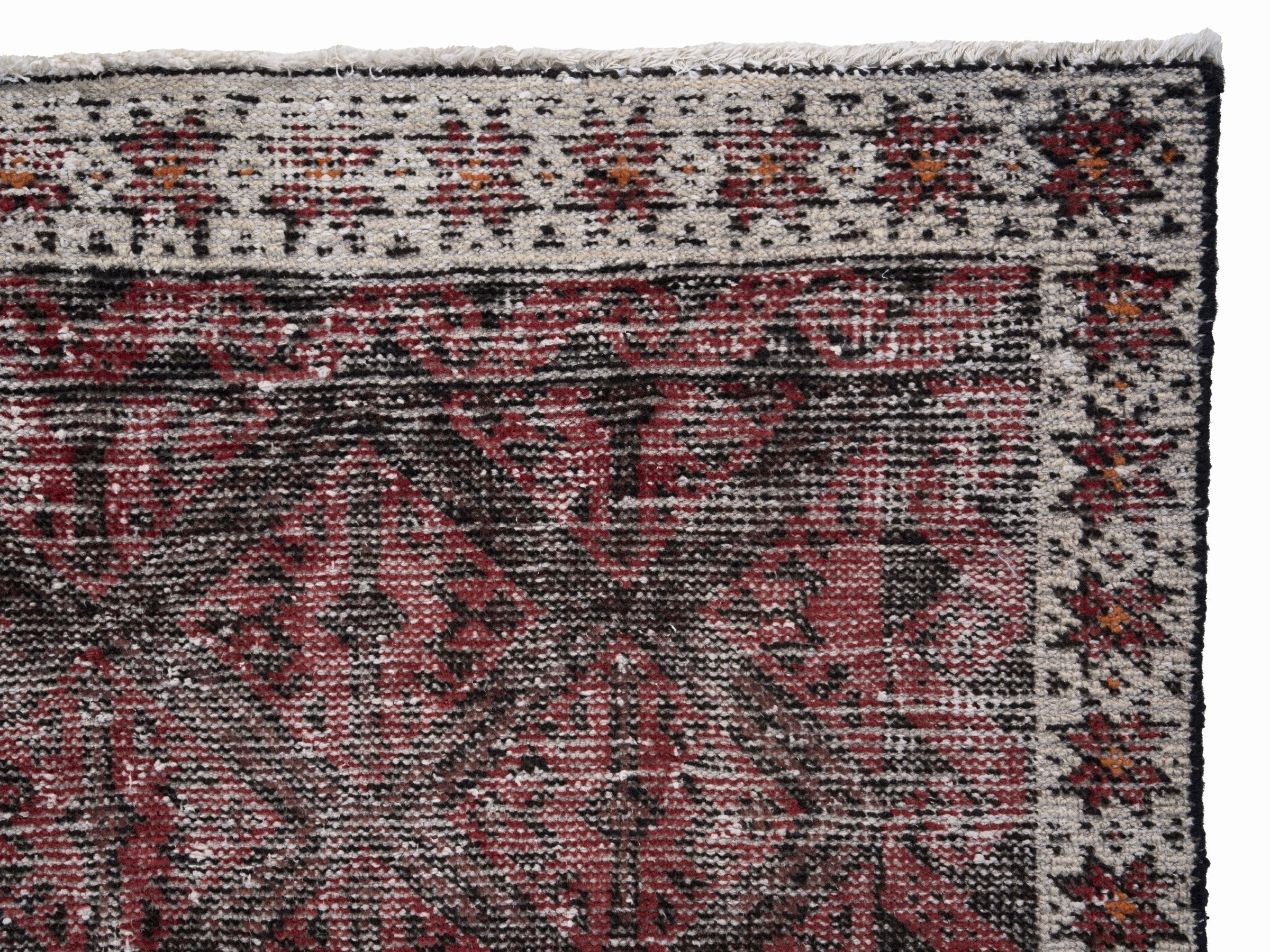 Persian Baluch accent rug in burgundy and faded red, view 8 of 10