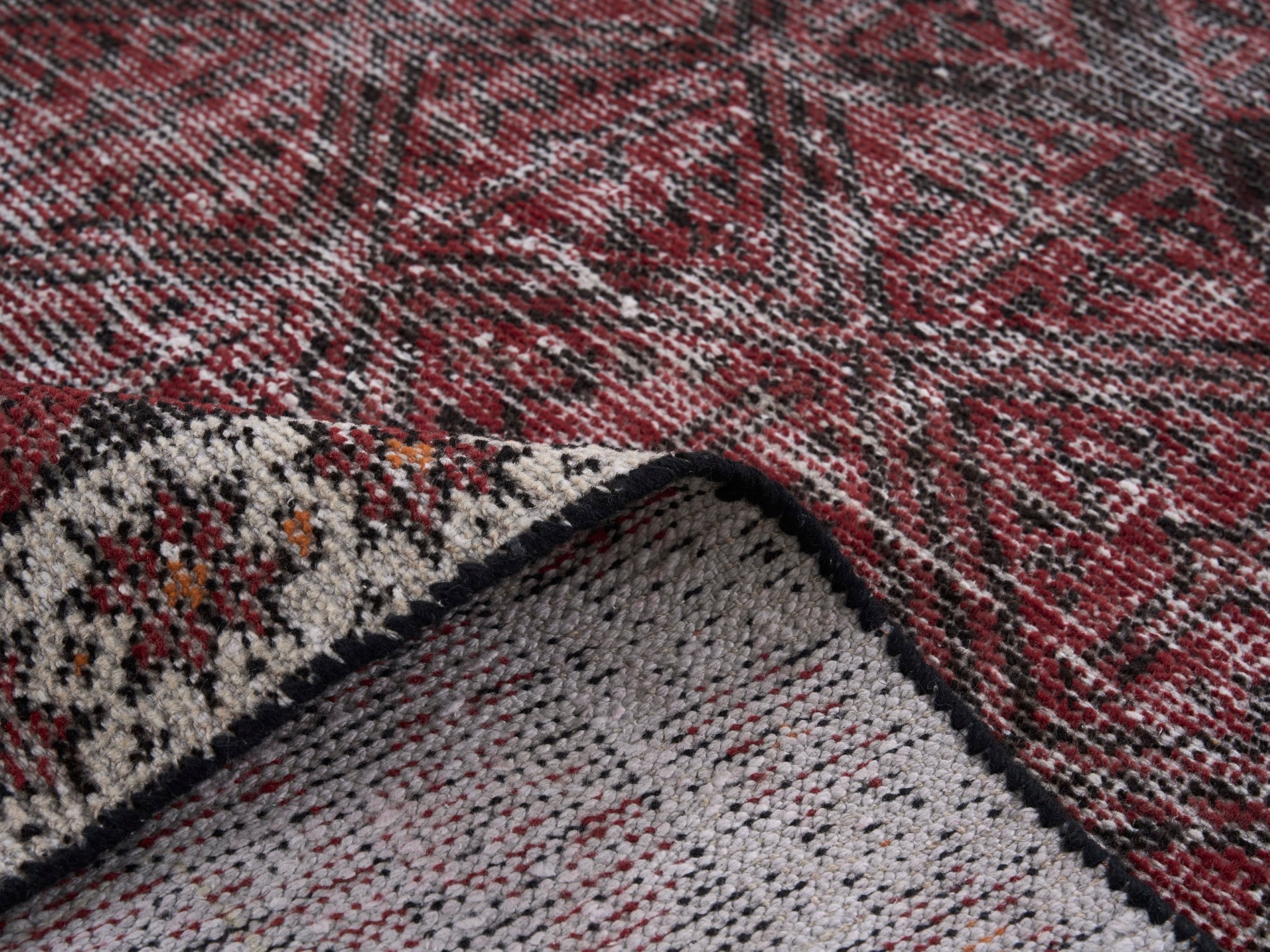 Persian Baluch accent rug in burgundy and faded red, view 9 of 10