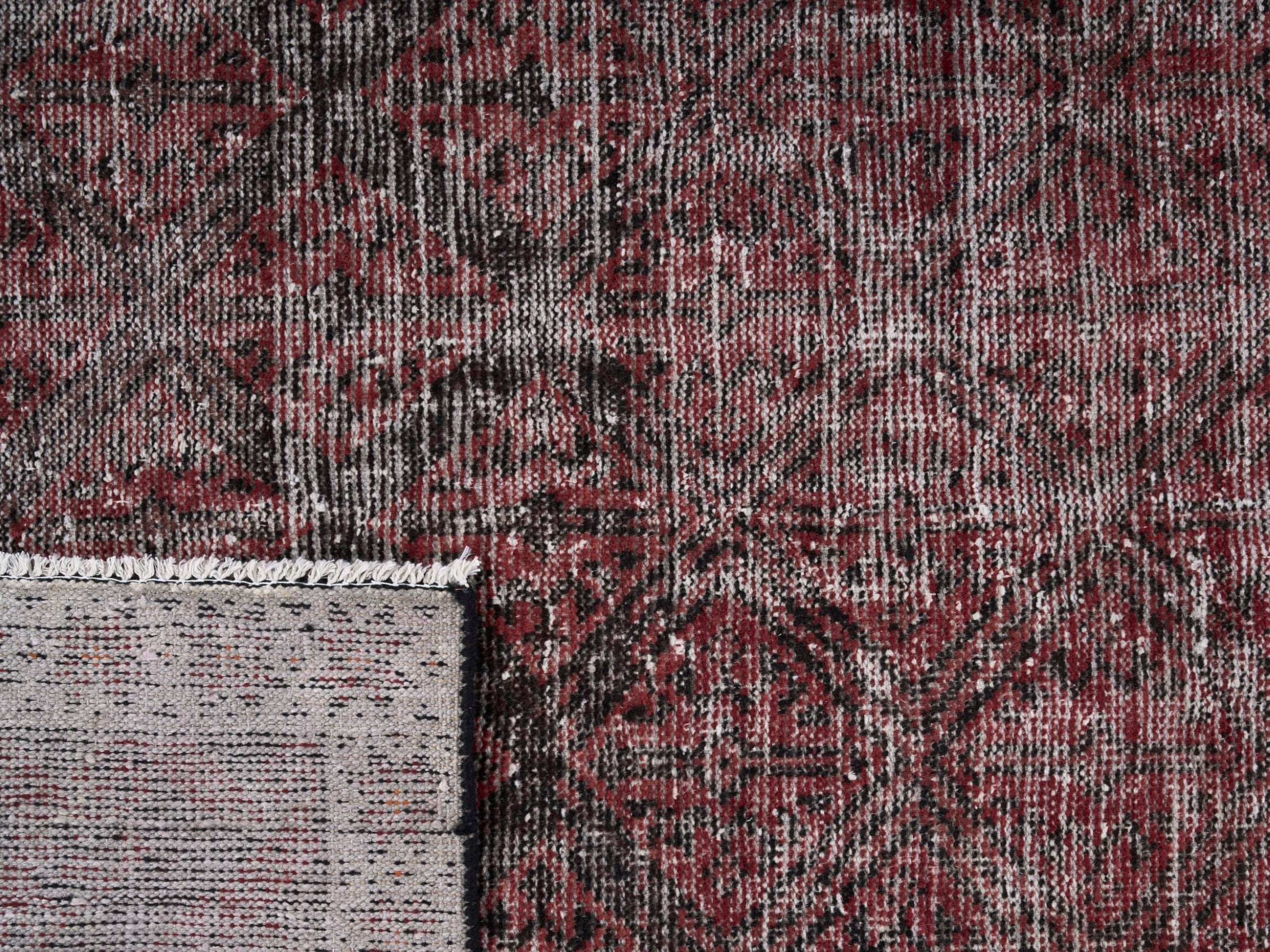 Persian Baluch accent rug in burgundy and faded red, view 10 of 10