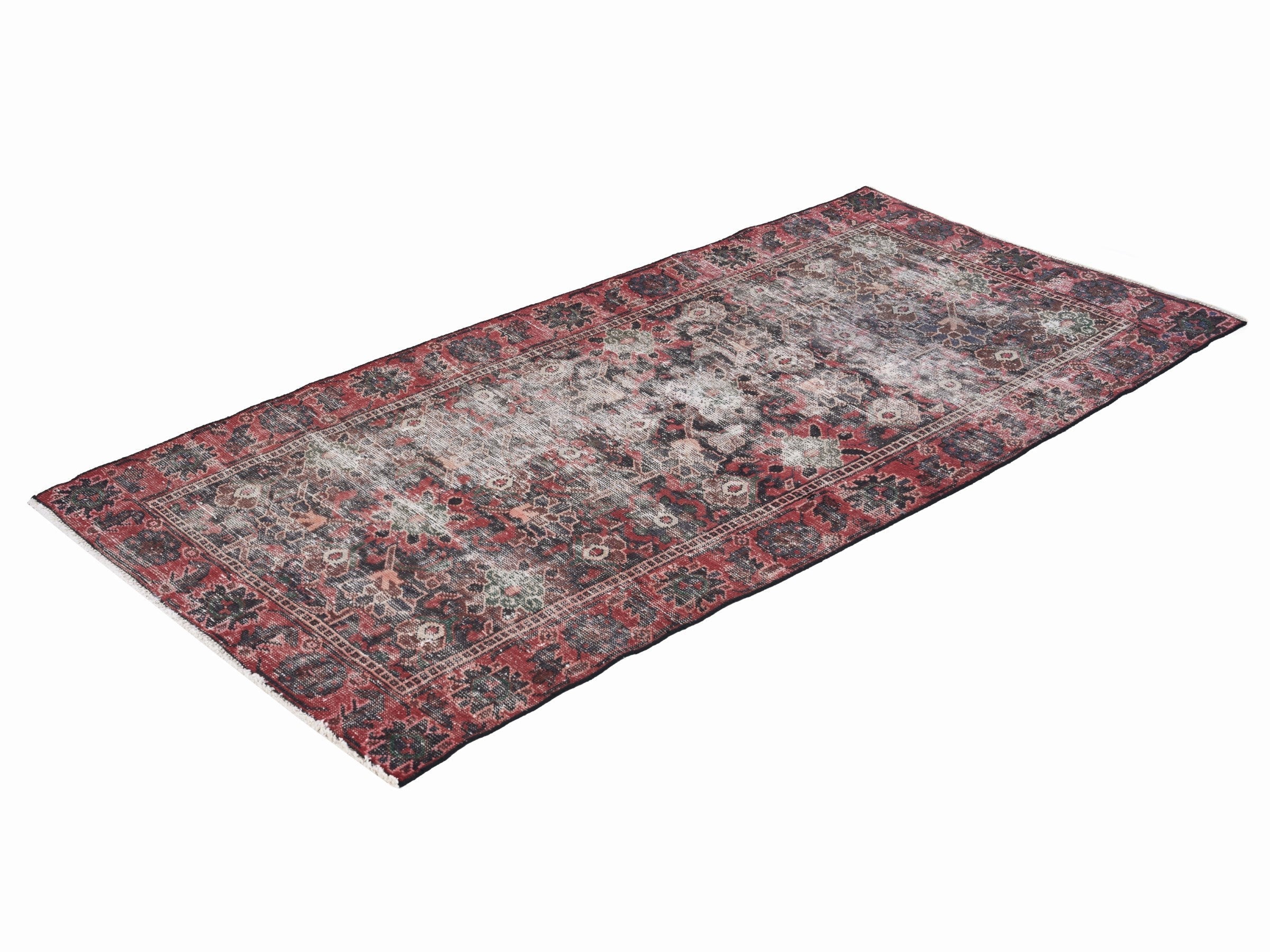 Persian Ferdos area rug in light gray and deep red, view 3 of 10