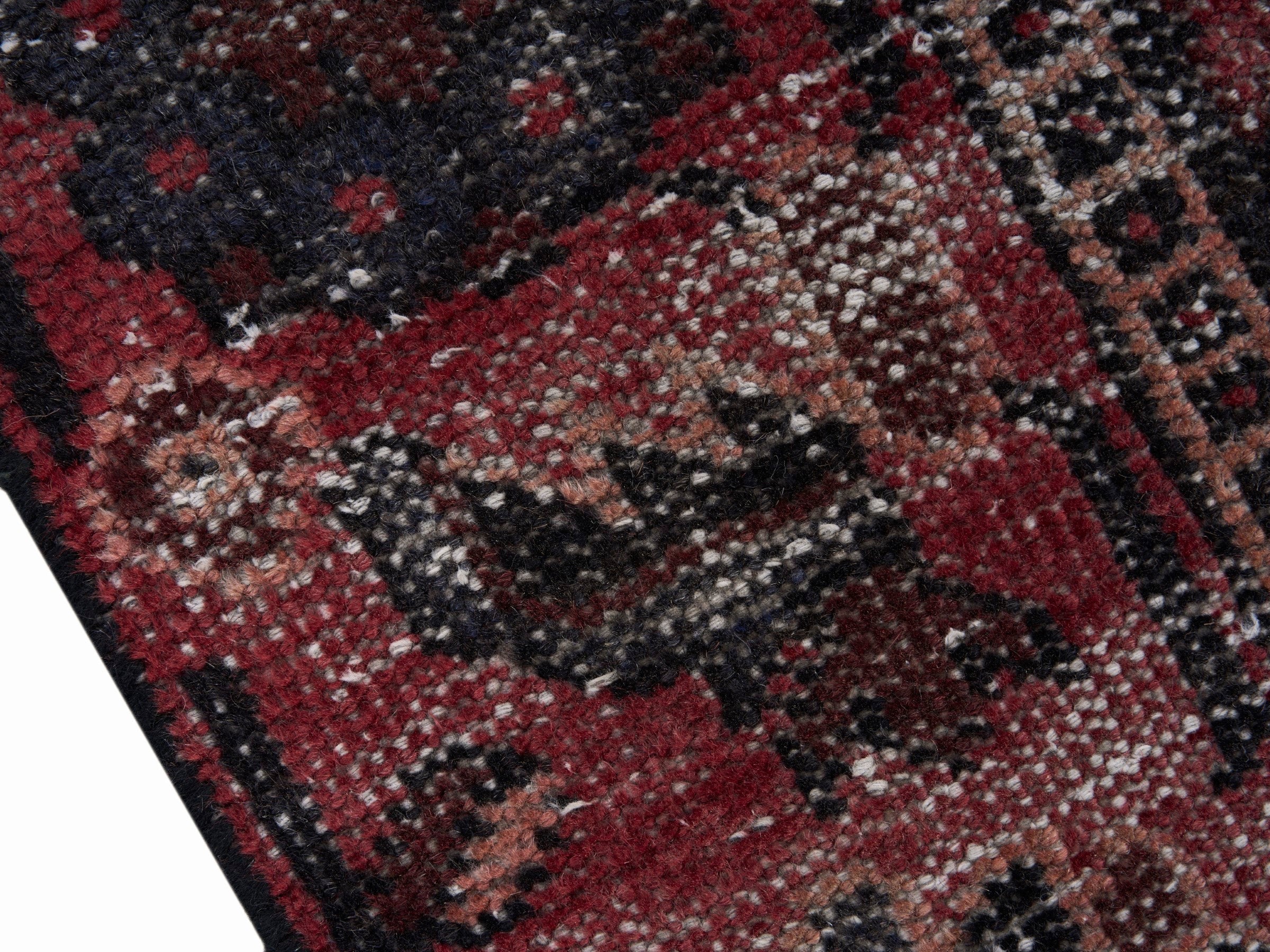 Persian Ferdos area rug in light gray and deep red, view 6 of 10