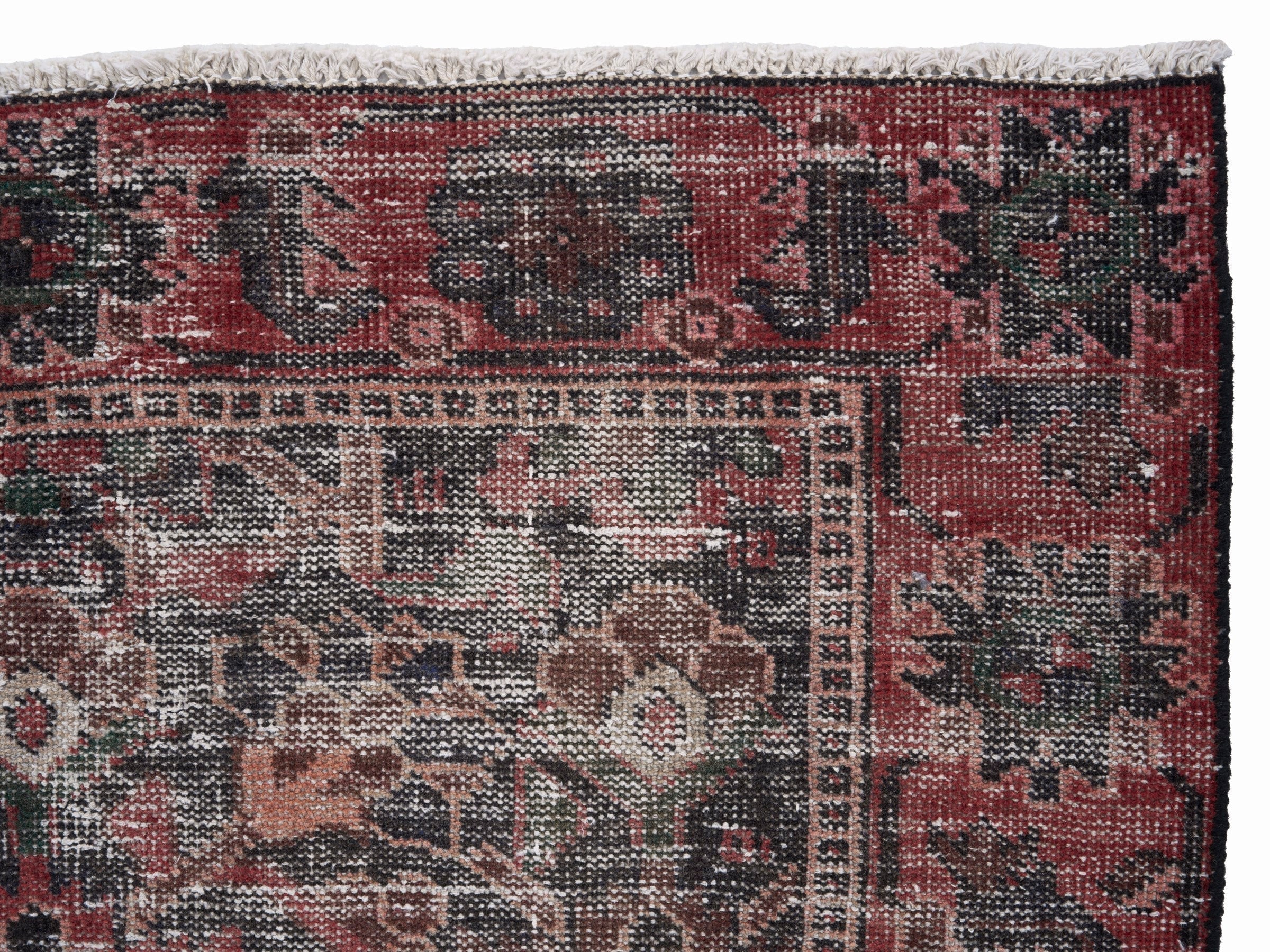Persian Ferdos area rug in light gray and deep red, view 8 of 10