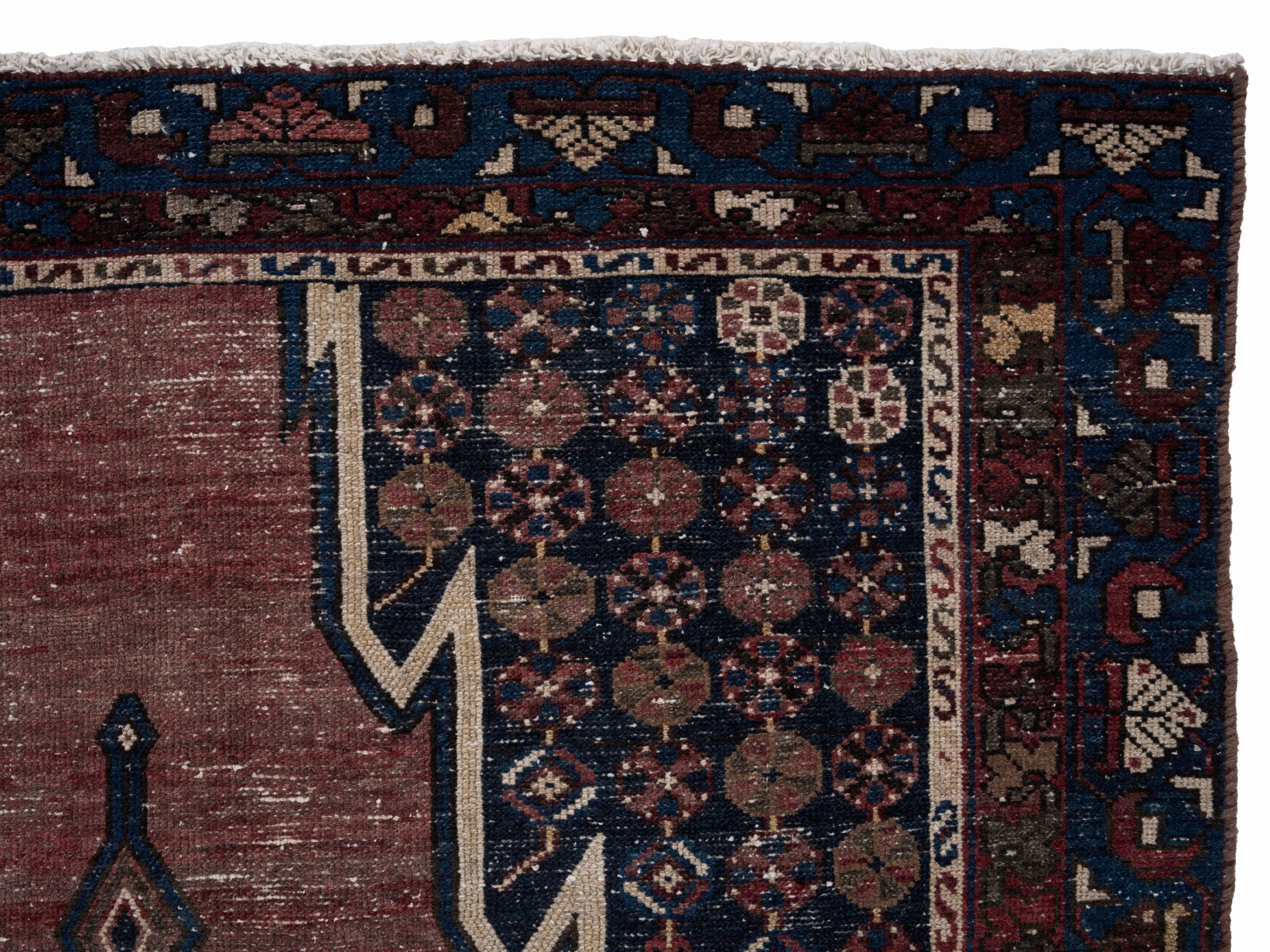 Persian Saveh accent rug in rust and navy, view 8 of 10