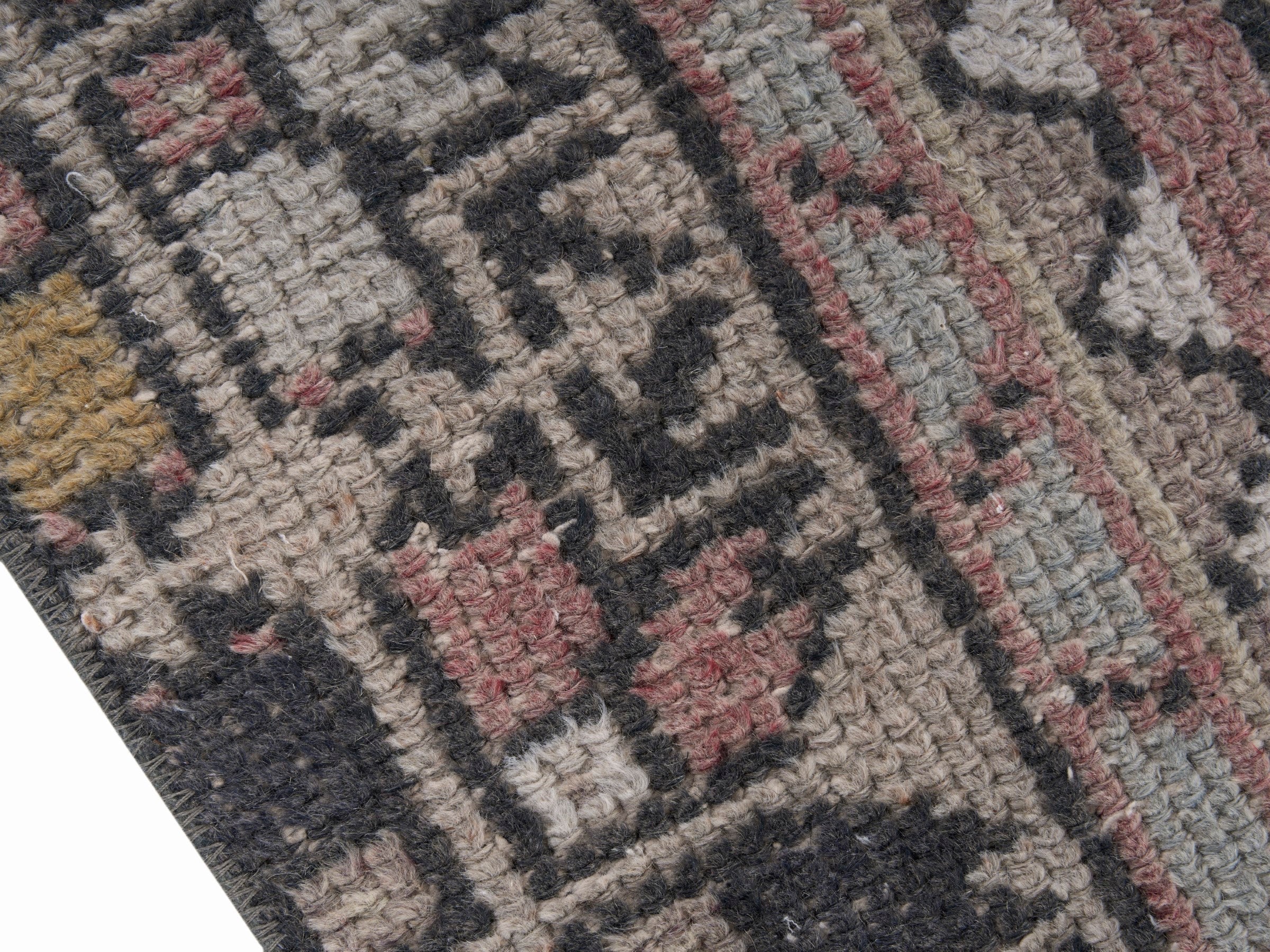Turkish Anatolian runner rug in muted pink and mustard, view 6 of 10