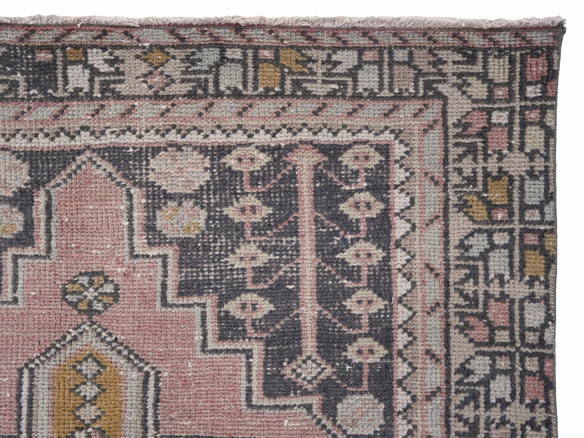 Turkish Anatolian runner rug in muted pink and mustard, view 8 of 10