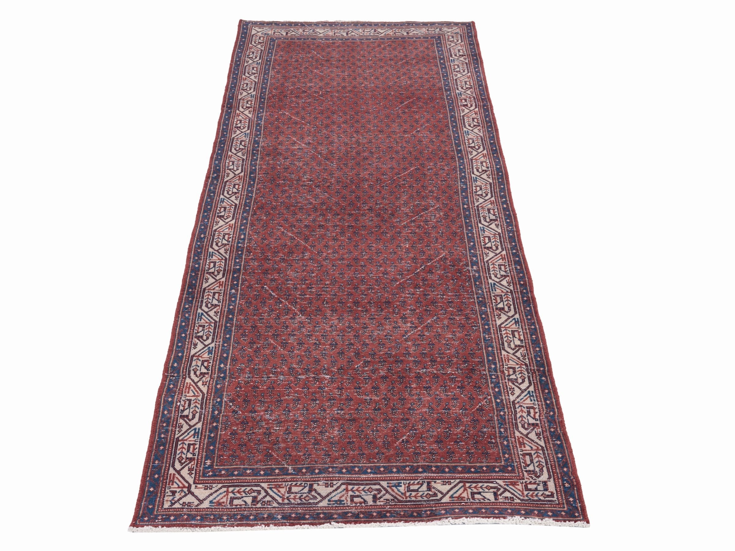 Persian Arak runner rug in burgundy and faded red, view 2 of 10