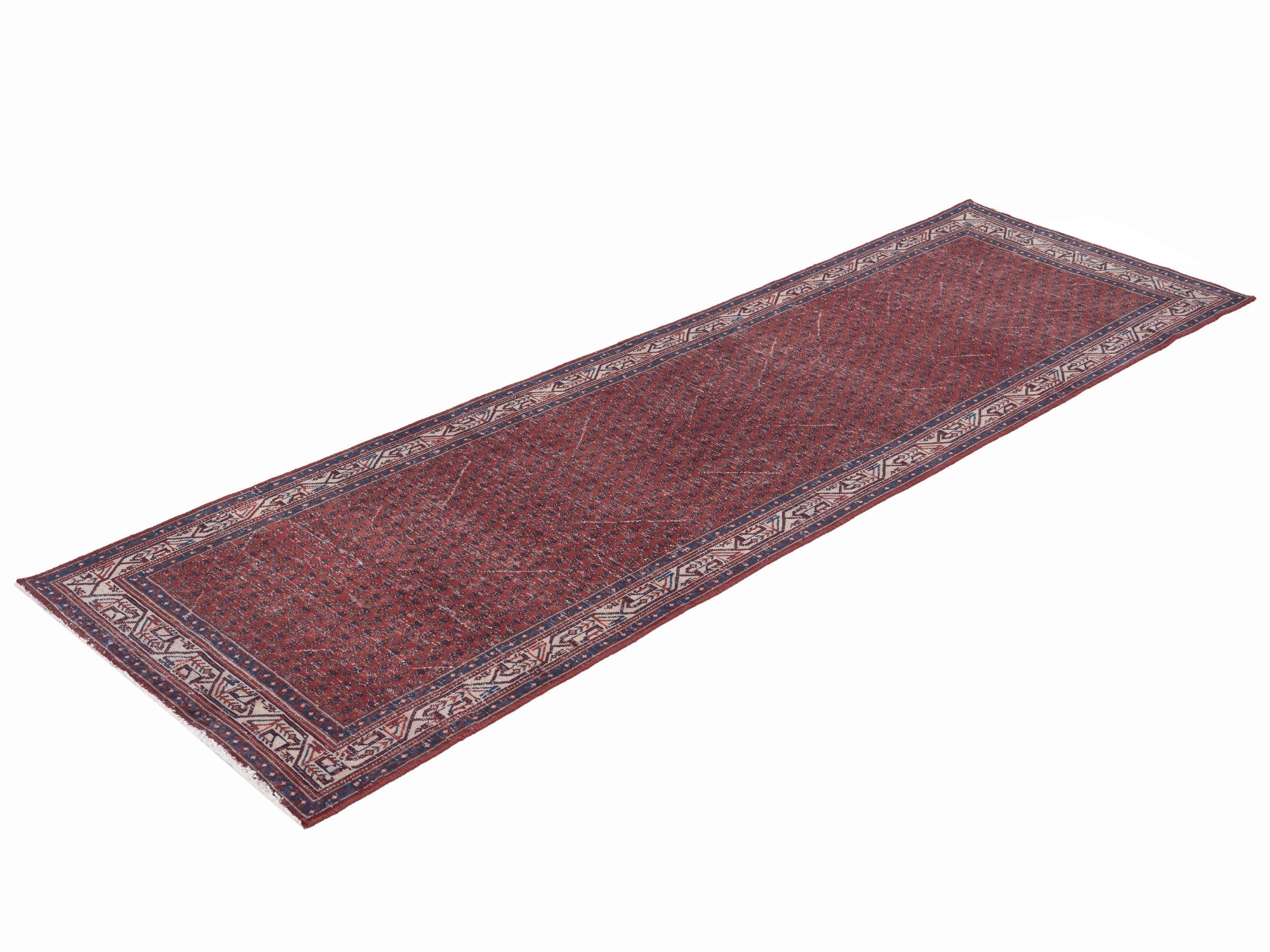 Persian Arak runner rug in burgundy and faded red, view 3 of 10