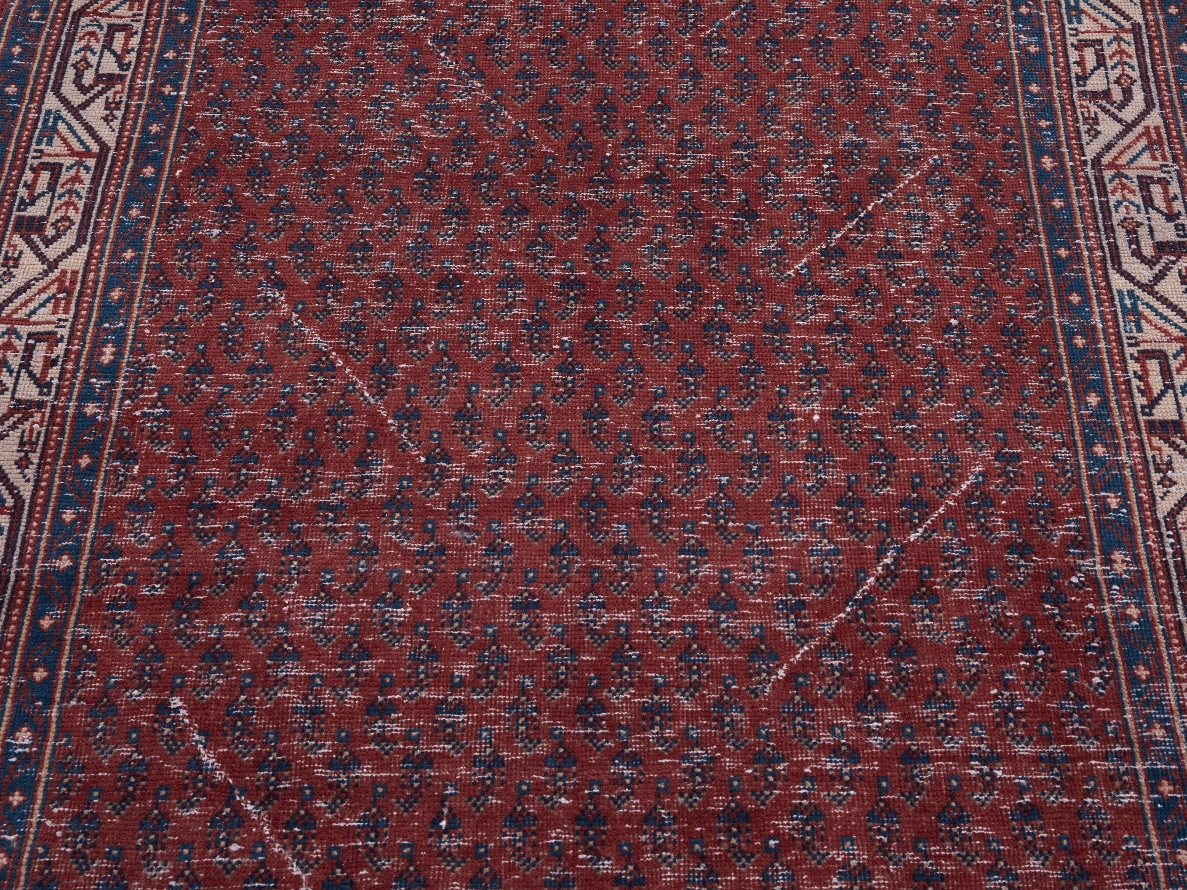 Persian Arak runner rug in burgundy and faded red, view 4 of 10