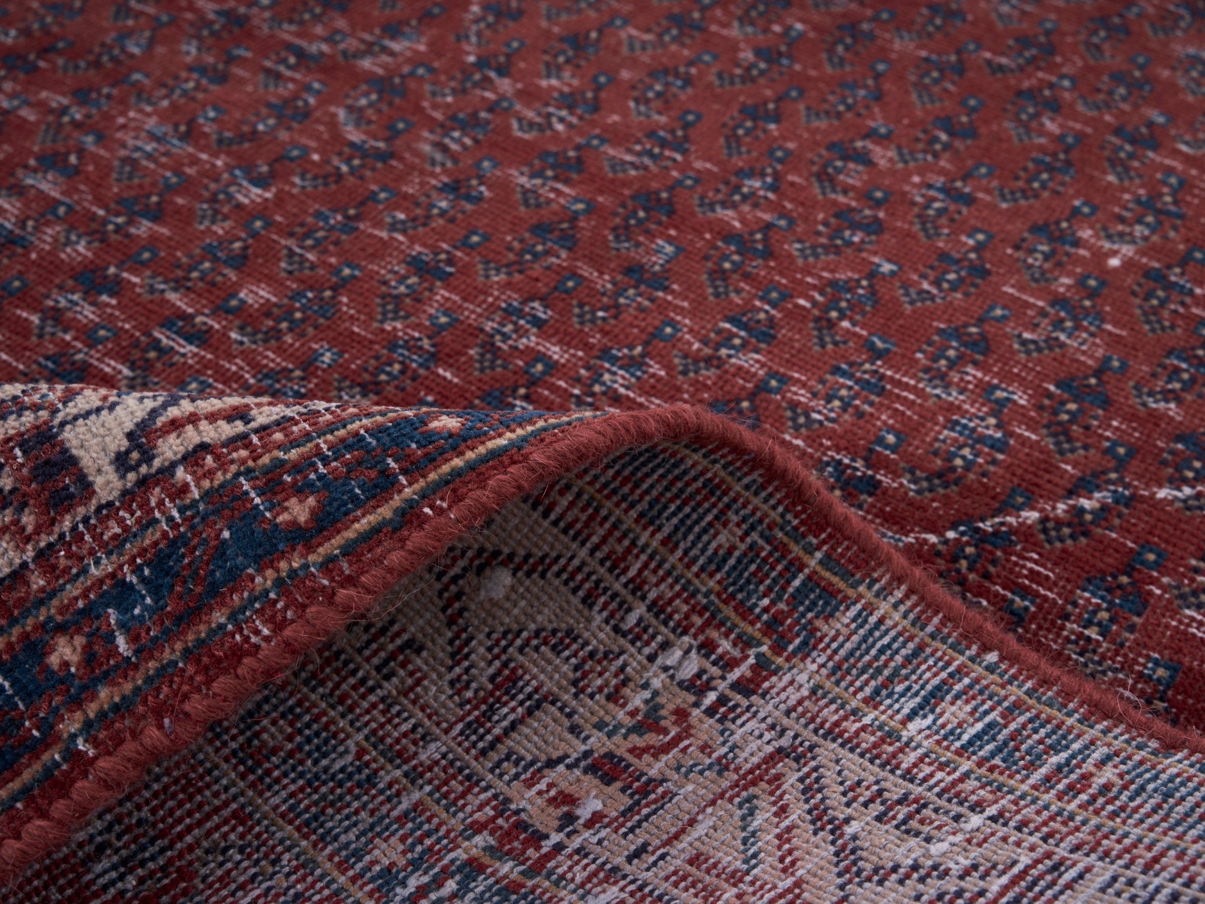 Persian Arak runner rug in burgundy and faded red, view 9 of 10