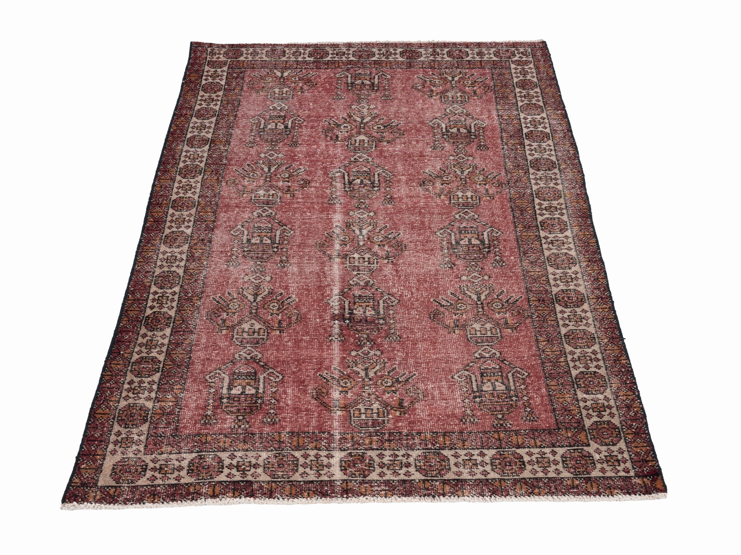 Persian Ferdos area rug in faded red and cream, view 2 of 10