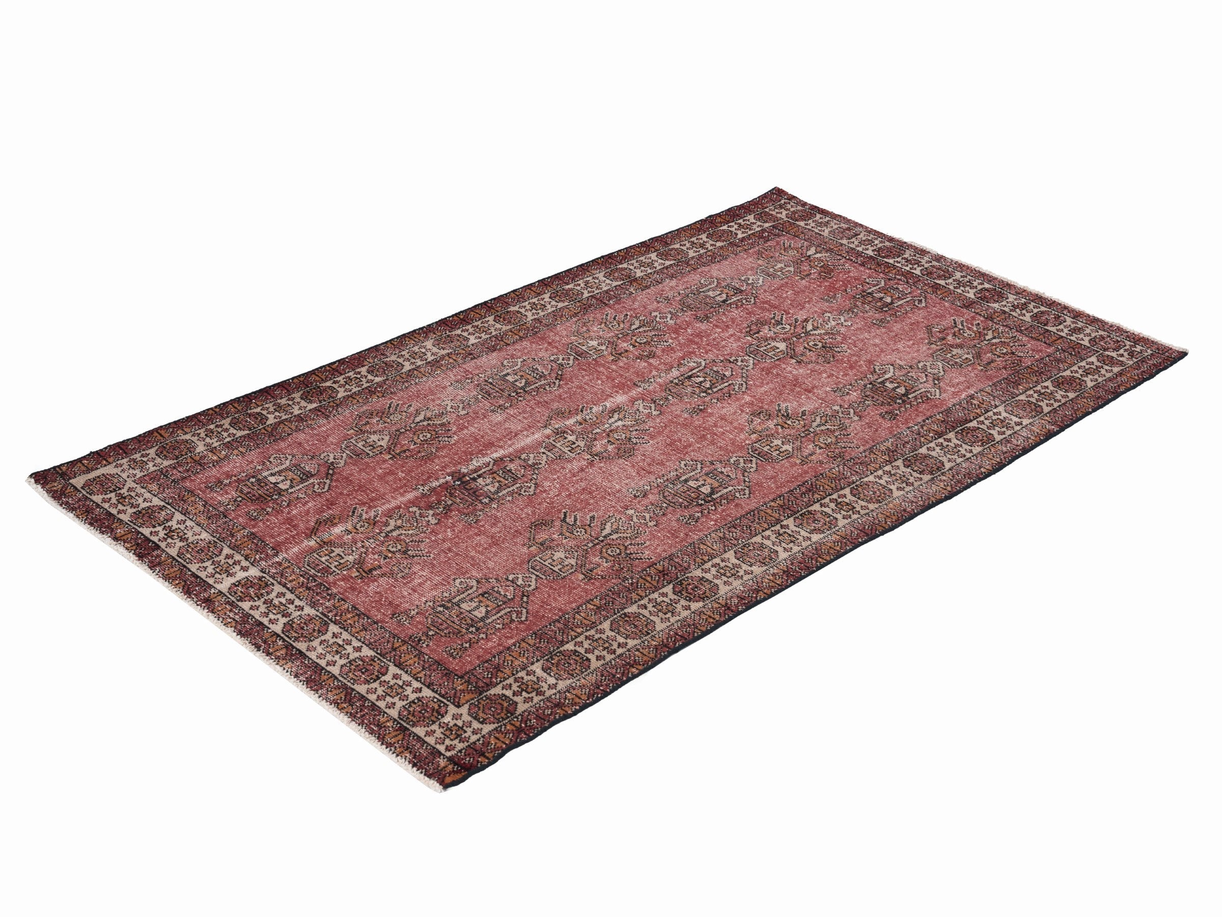 Persian Ferdos area rug in faded red and cream, view 3 of 10