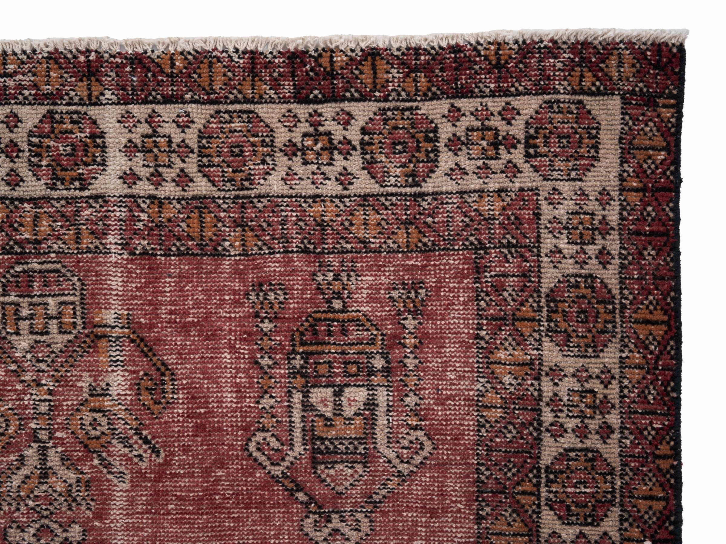 Persian Ferdos area rug in faded red and cream, view 8 of 10