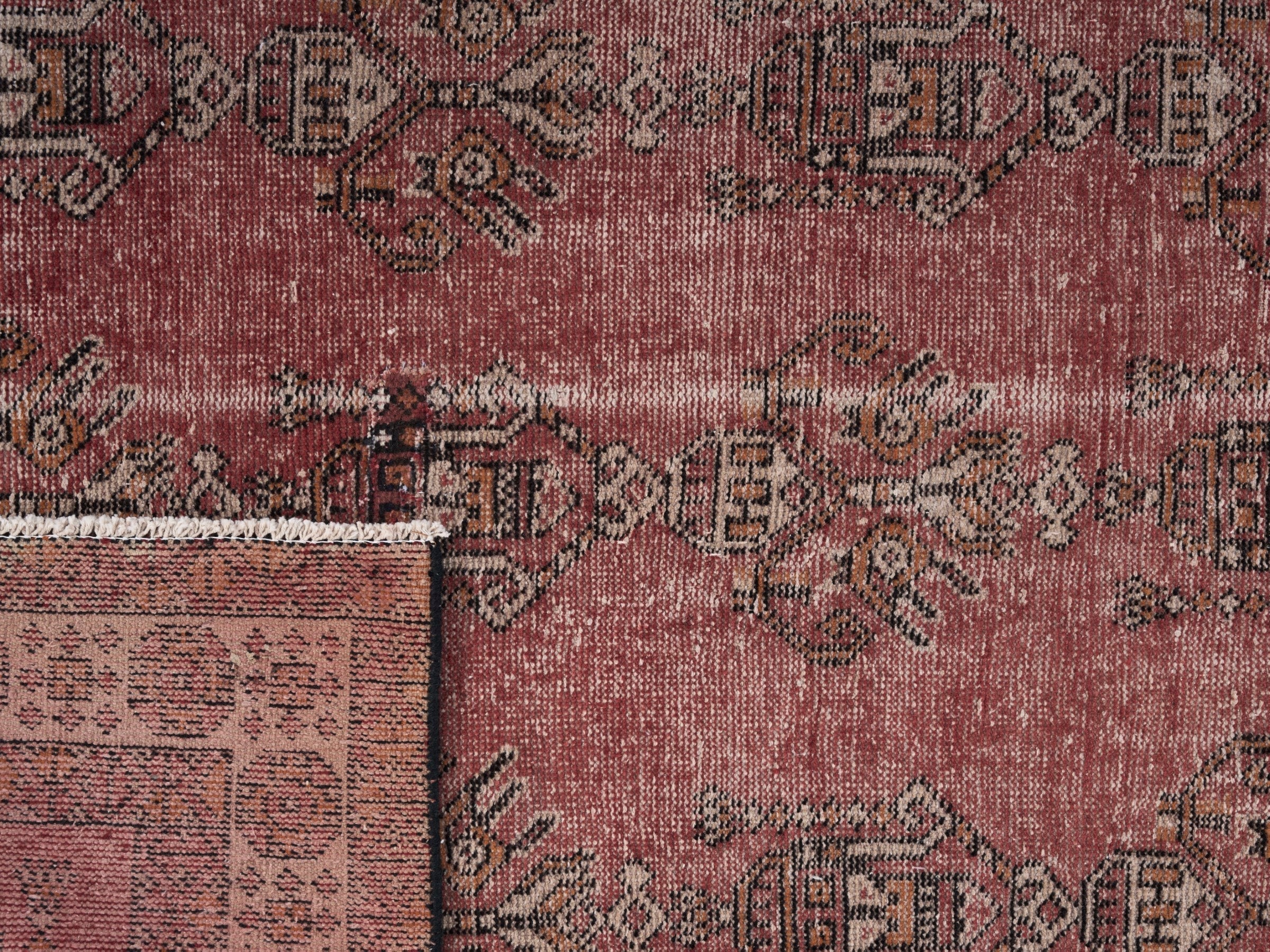 Persian Ferdos area rug in faded red and cream, view 10 of 10