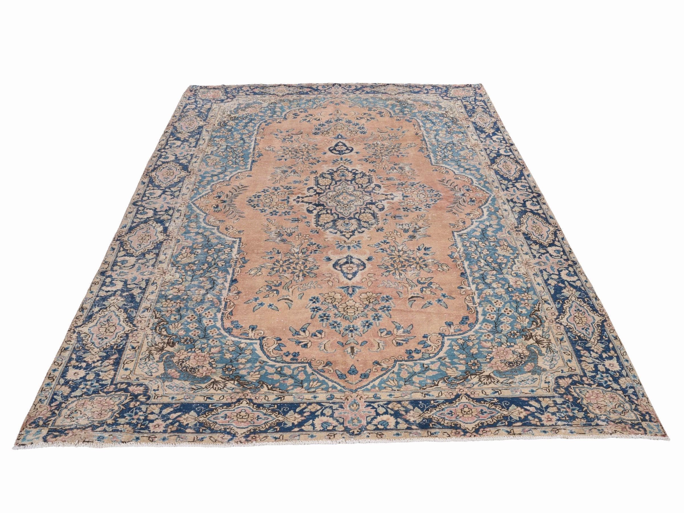 Persian Kerman oversized rug in terracotta and navy, view 2 of 15