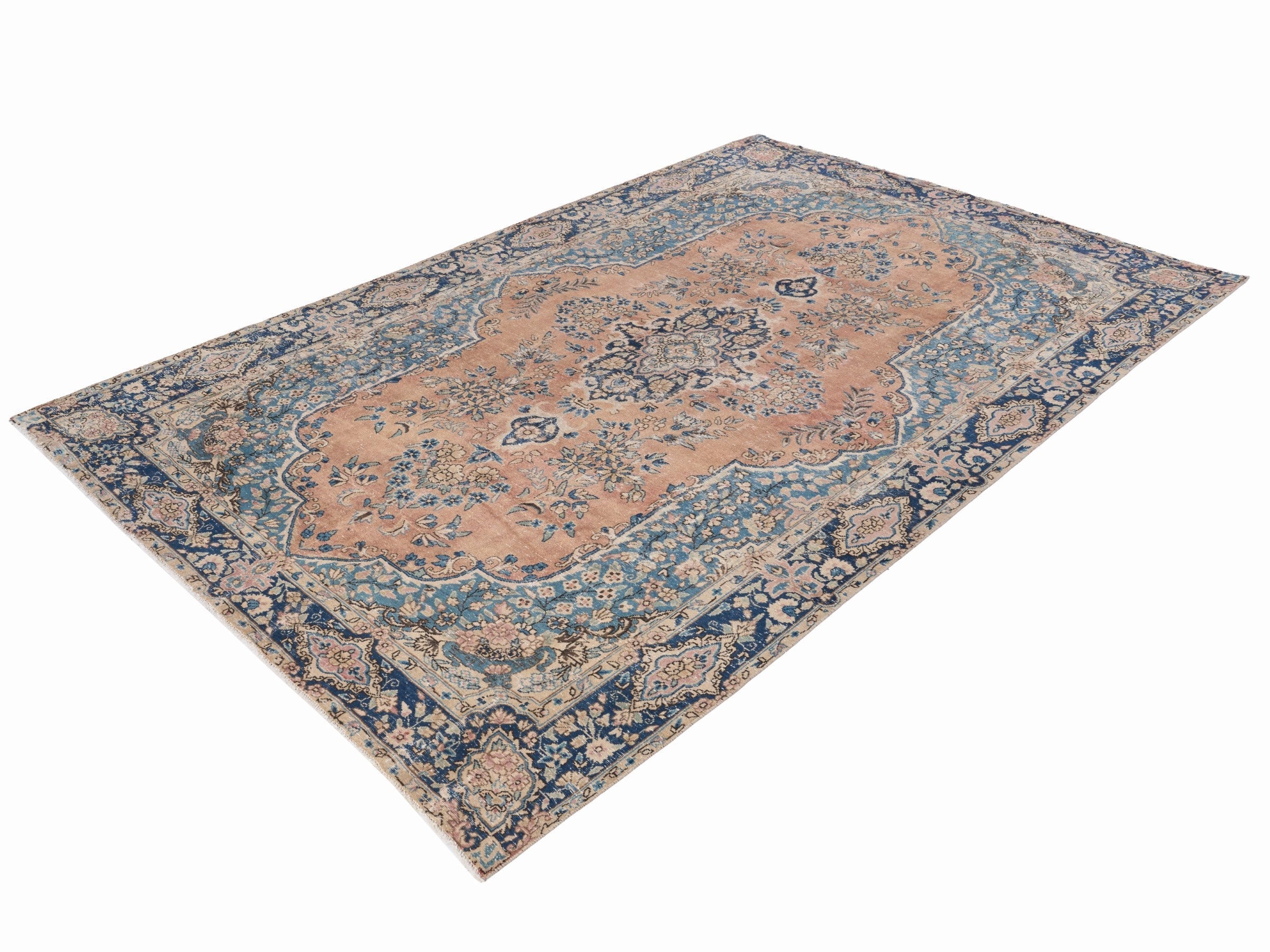 Persian Kerman oversized rug in terracotta and navy, view 3 of 15