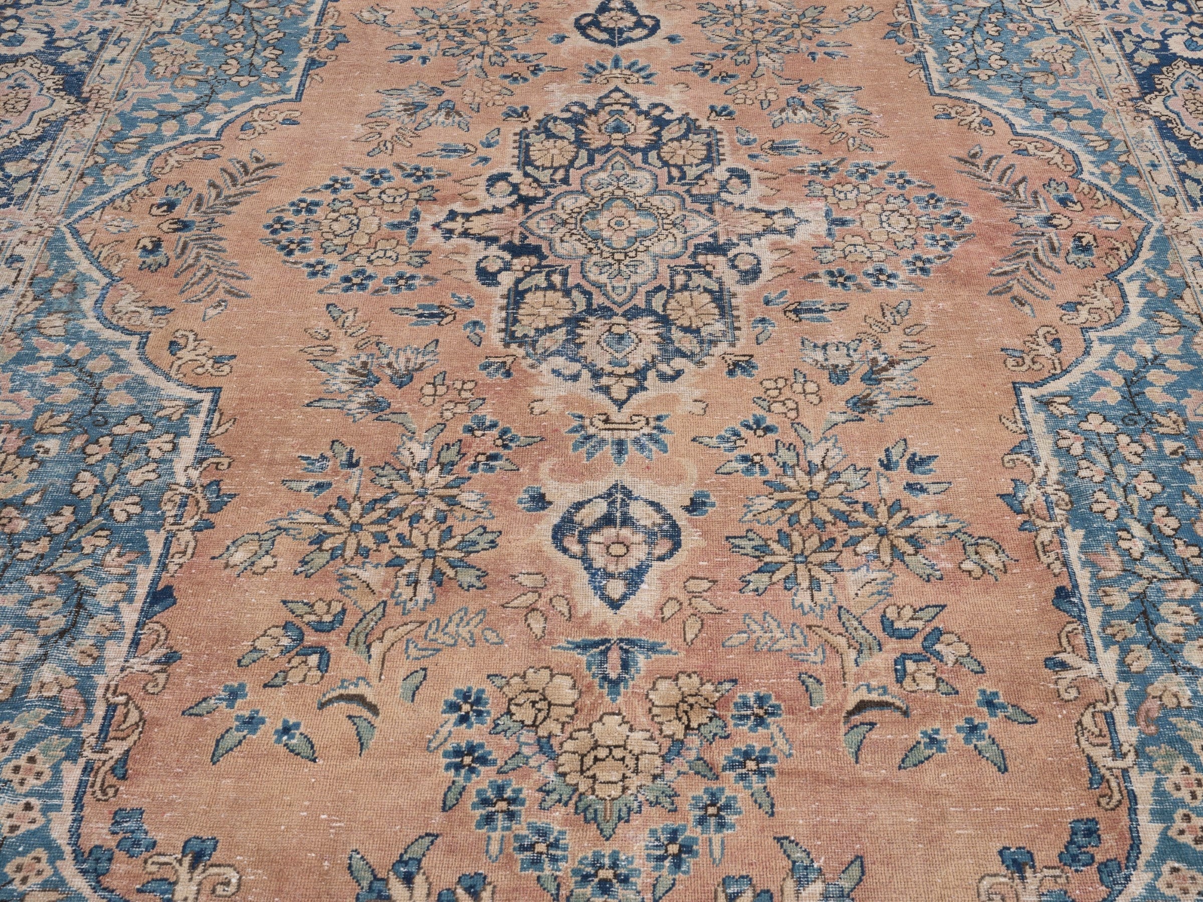 Persian Kerman oversized rug in terracotta and navy, view 4 of 15