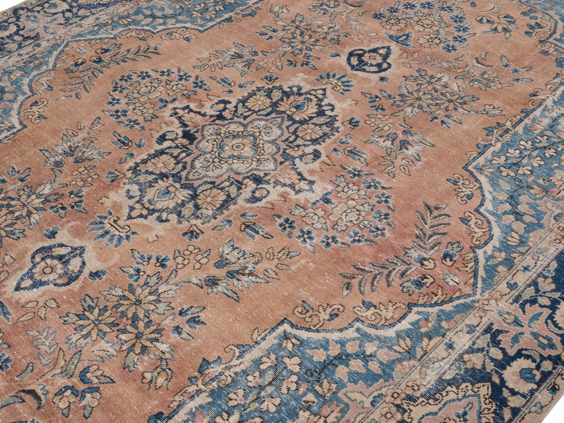 Persian Kerman oversized rug in terracotta and navy, view 5 of 15