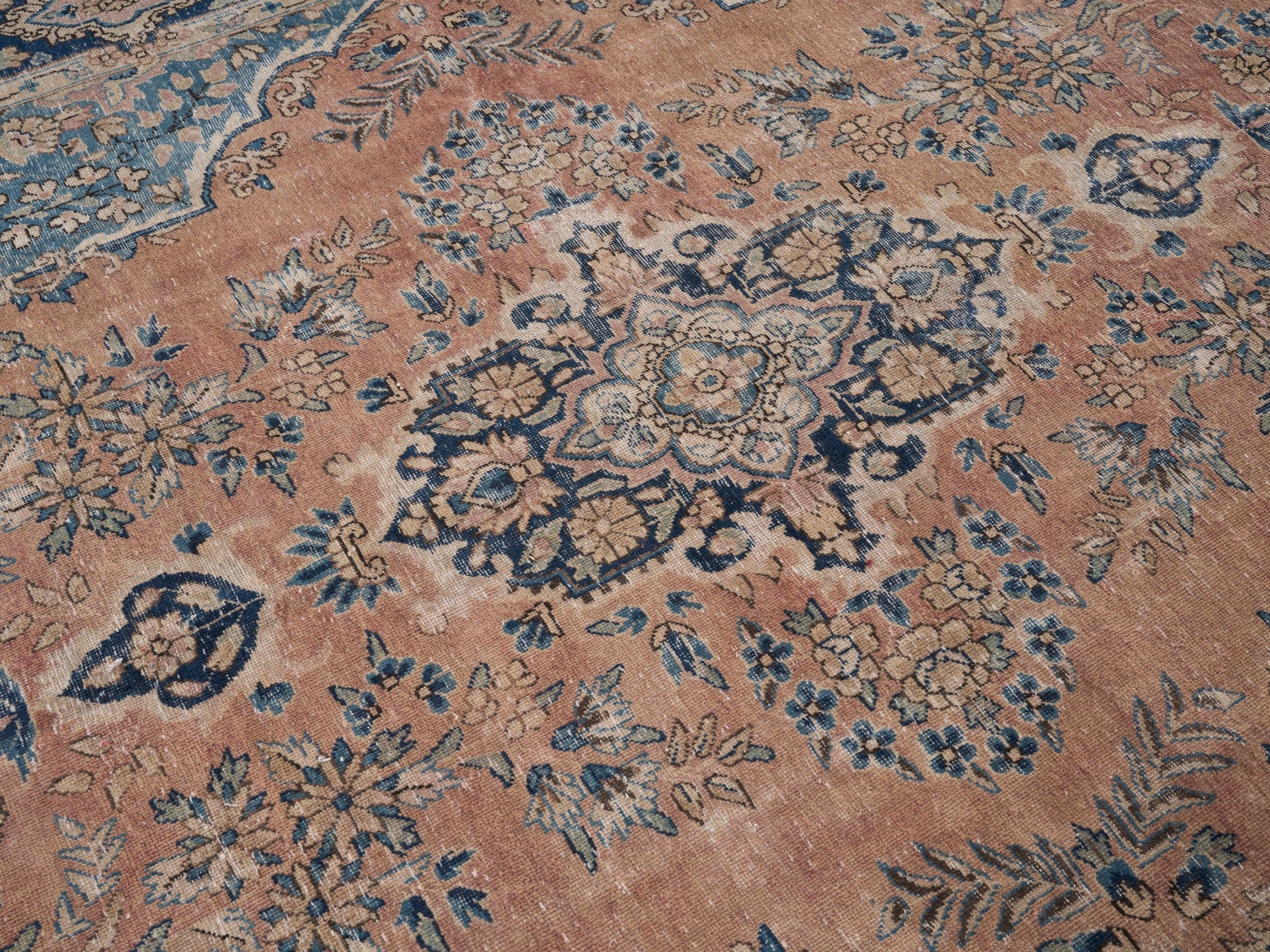 Persian Kerman oversized rug in terracotta and navy, view 12 of 15