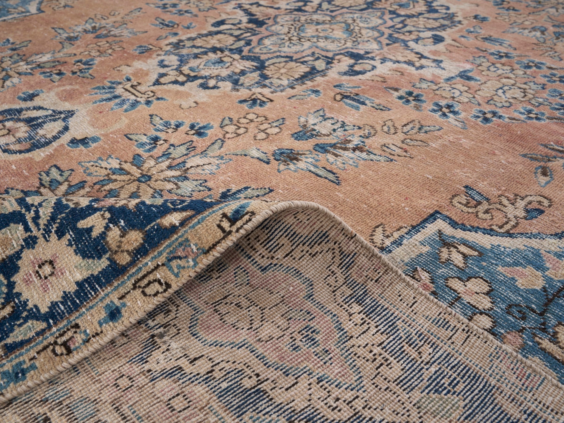 Persian Kerman oversized rug in terracotta and navy, view 14 of 15