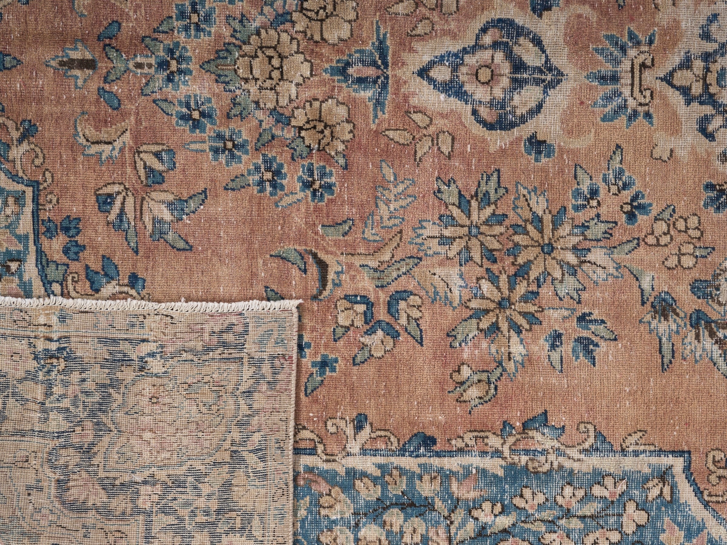 Persian Kerman oversized rug in terracotta and navy, view 15 of 15