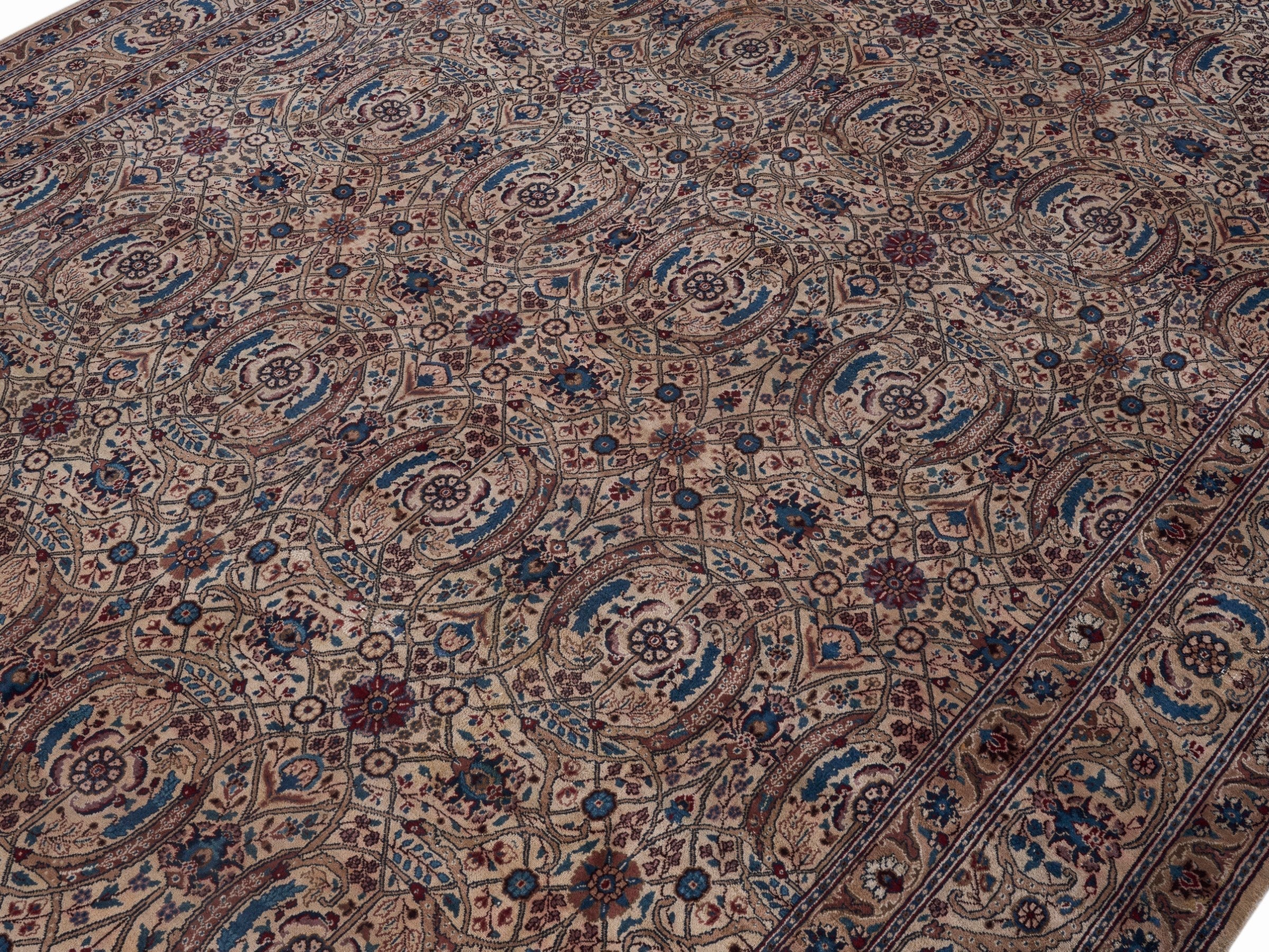Persian Birjand oversized rug in taupe and rust, view 5 of 15