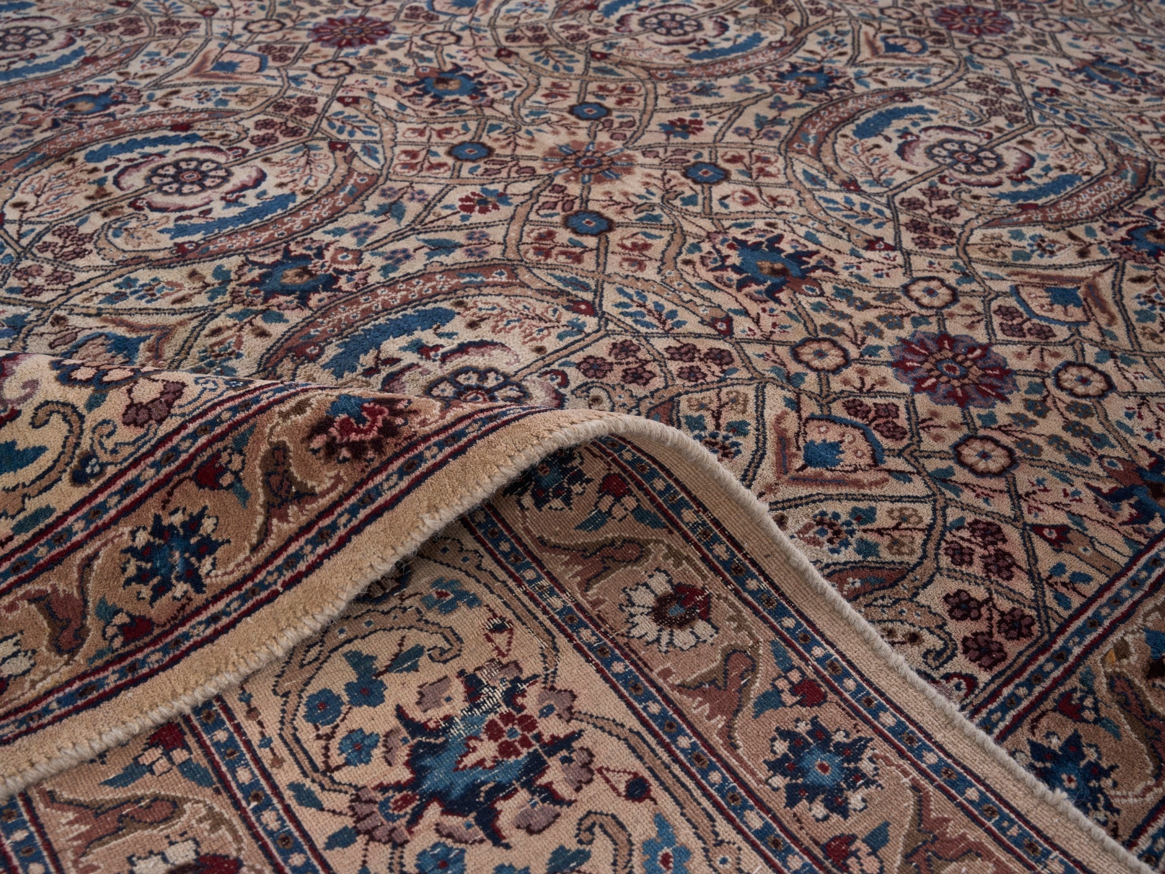 Persian Birjand oversized rug in taupe and rust, view 14 of 15