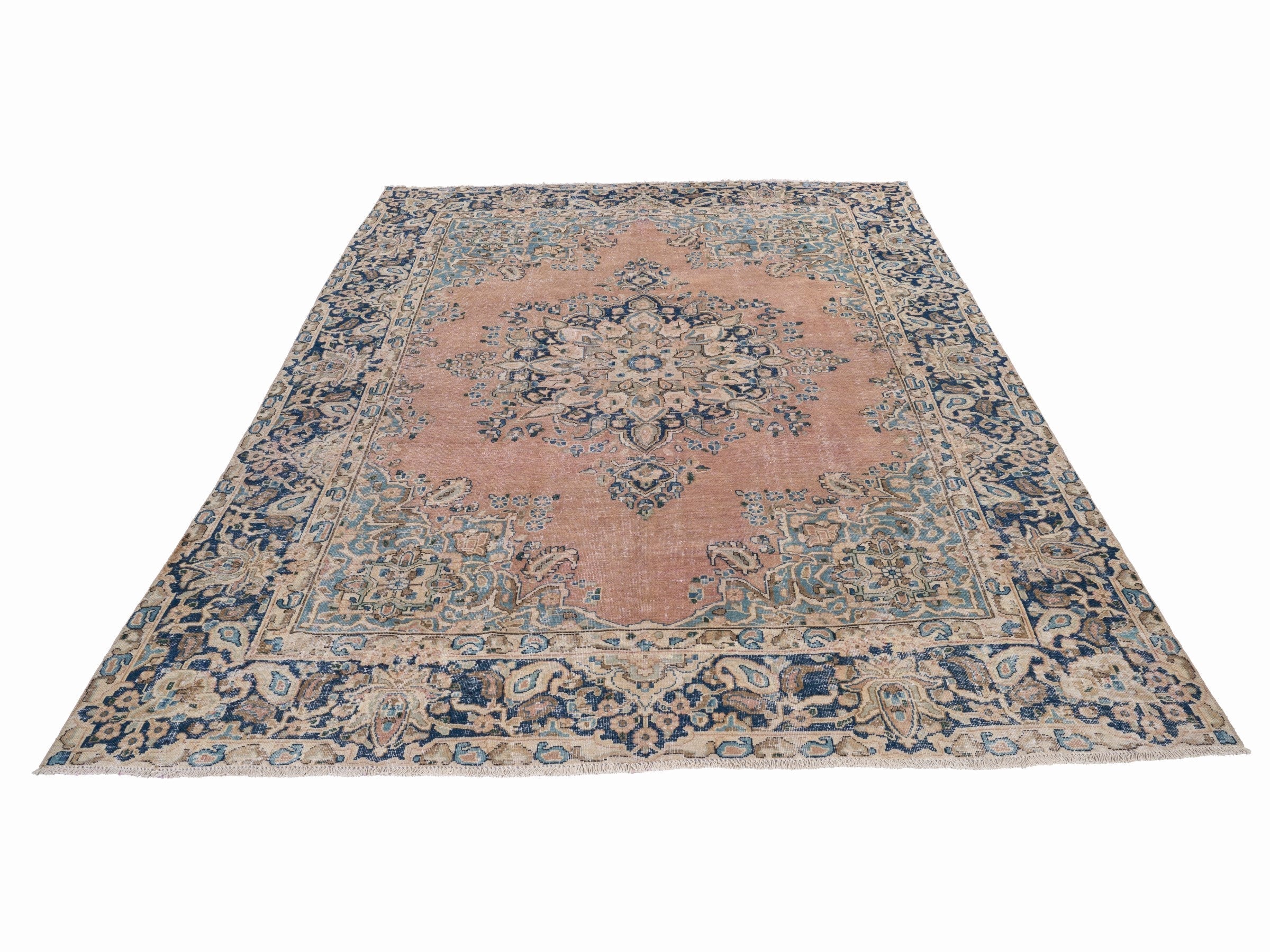 Persian Kerman oversized rug in terracotta and navy, view 2 of 15