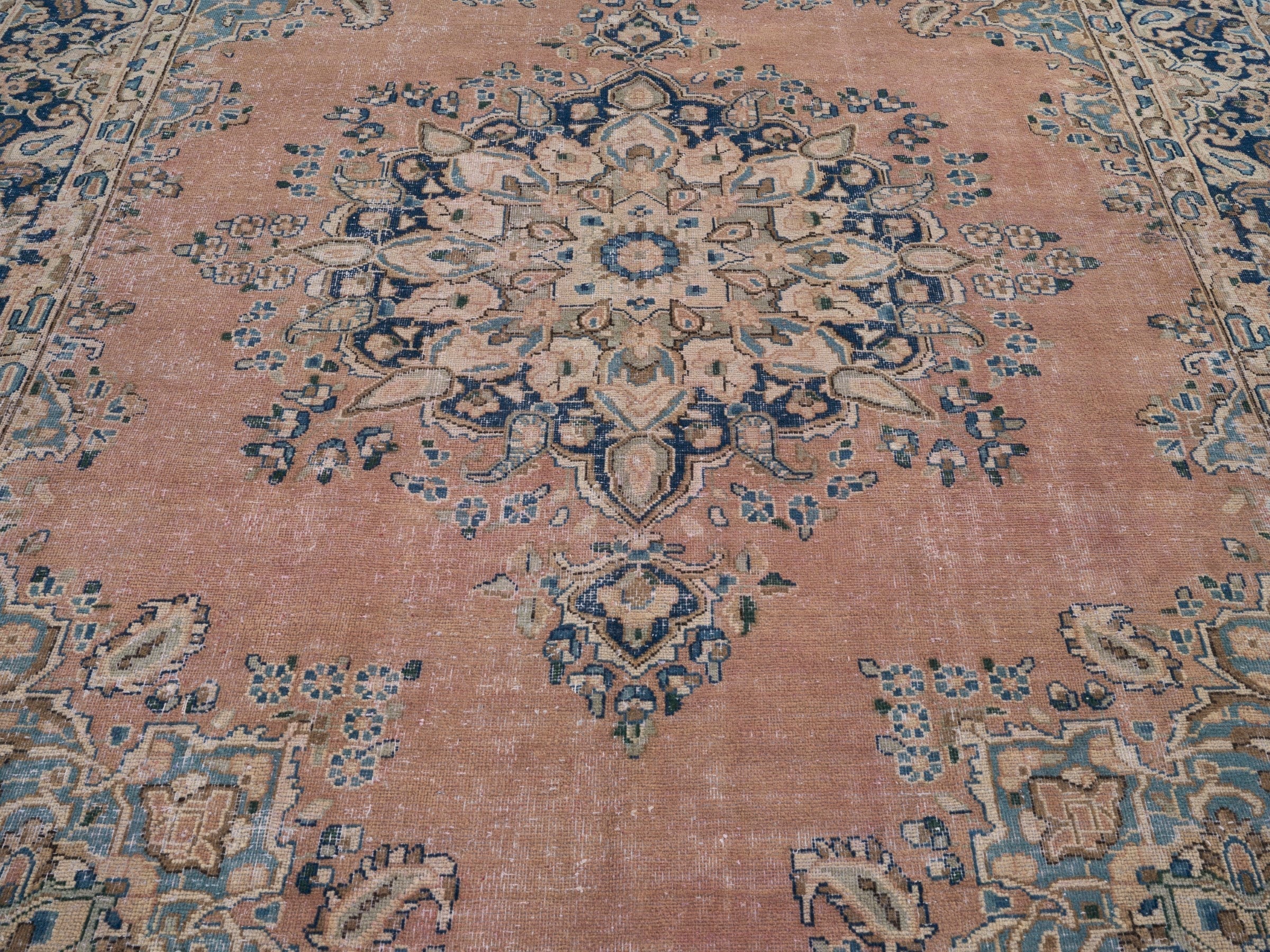 Persian Kerman oversized rug in terracotta and navy, view 4 of 15