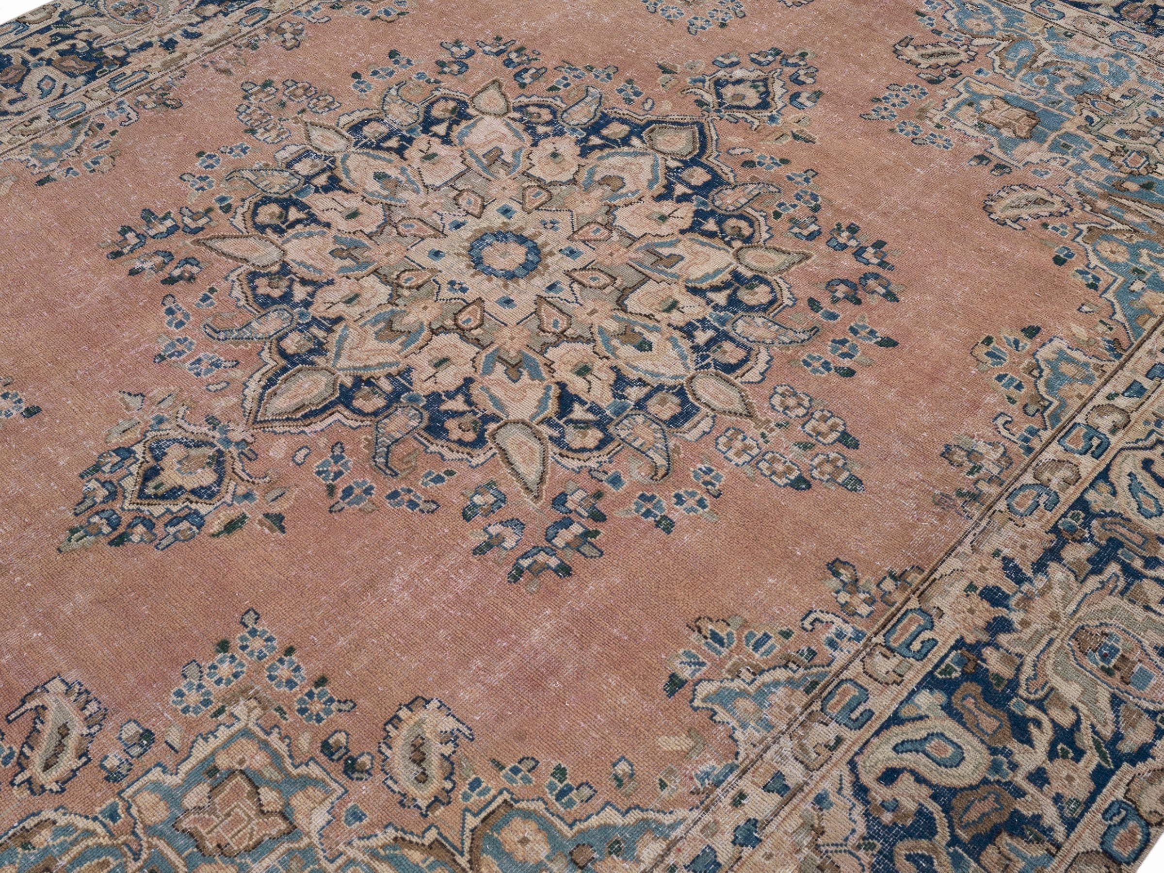 Persian Kerman oversized rug in terracotta and navy, view 5 of 15