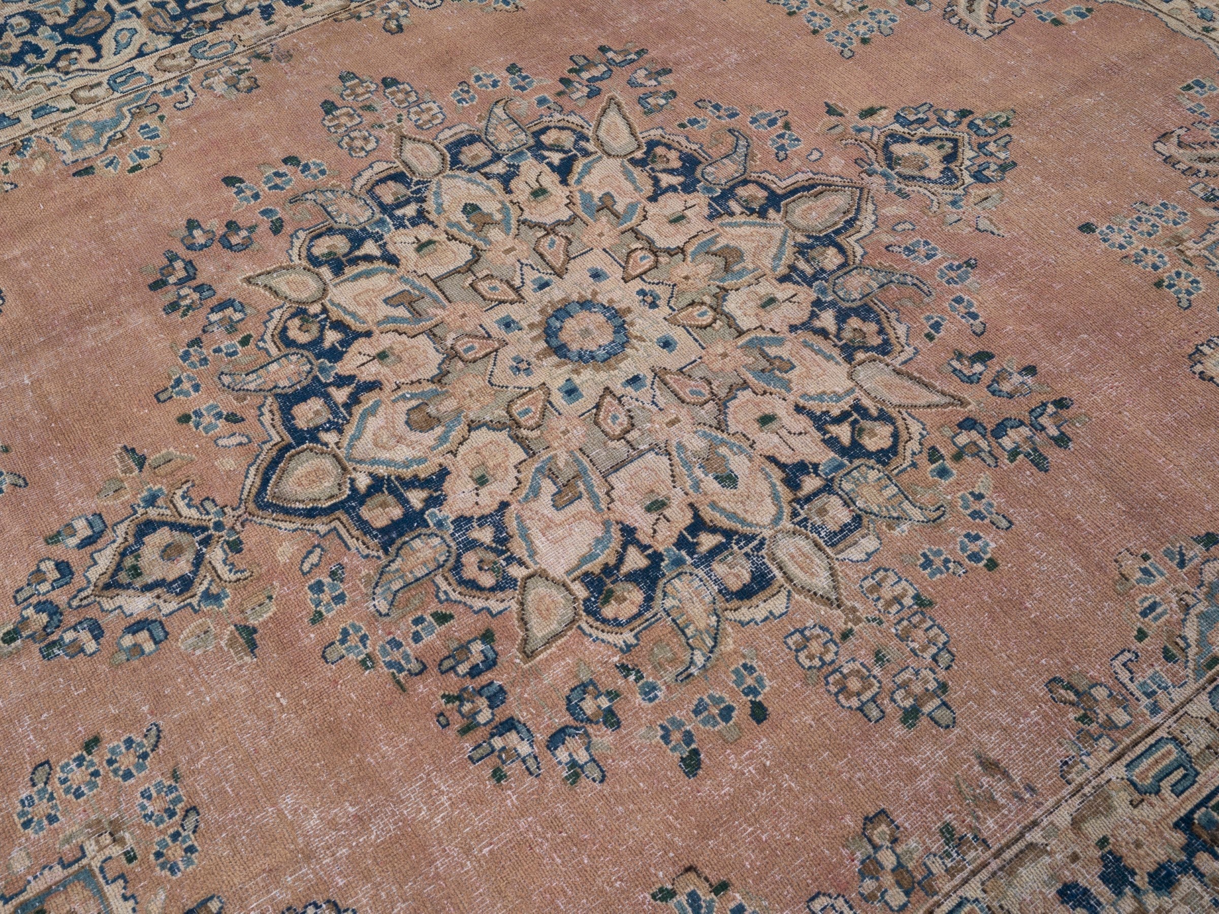 Persian Kerman oversized rug in terracotta and navy, view 12 of 15