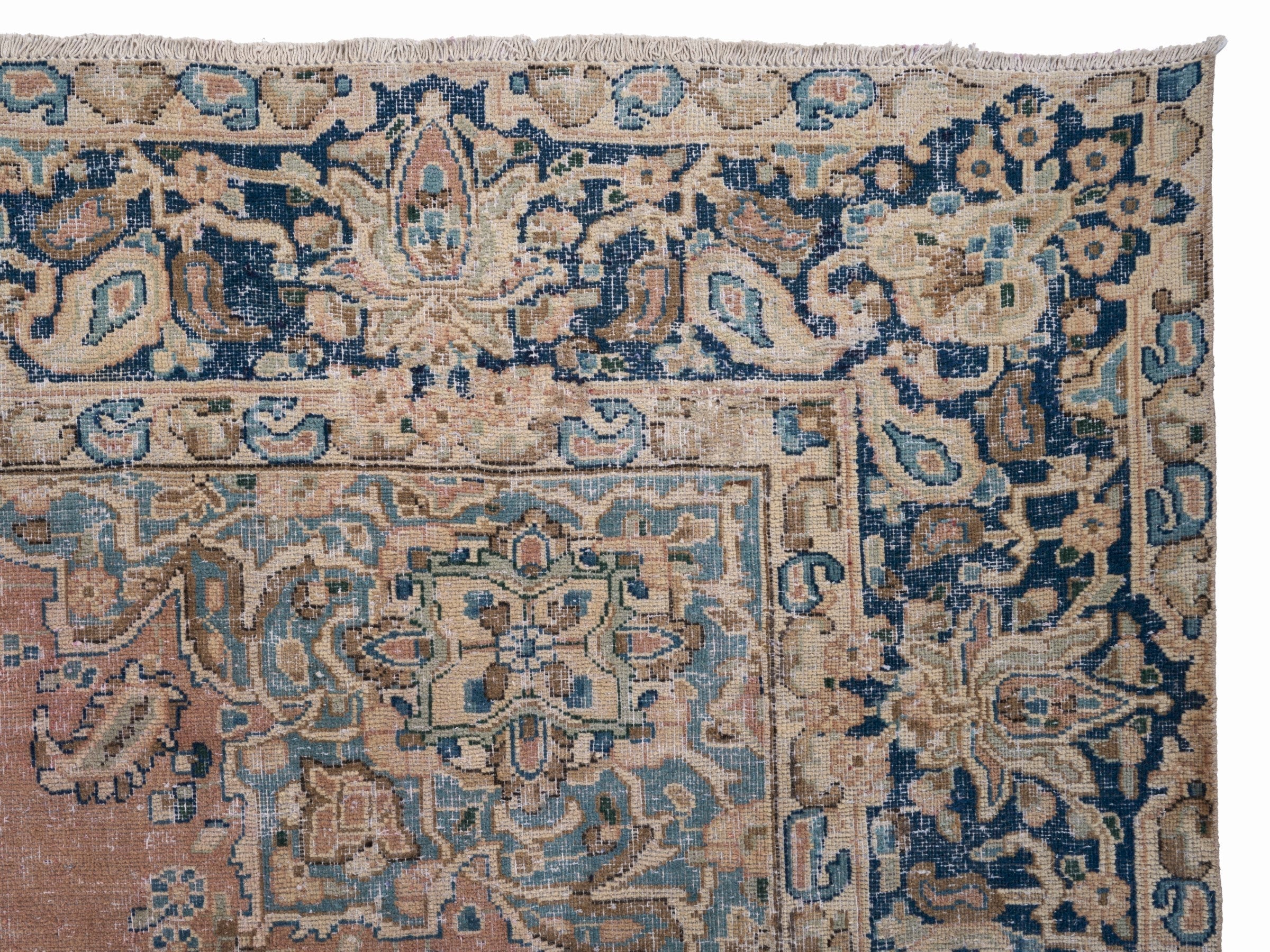 Persian Kerman oversized rug in terracotta and navy, view 13 of 15