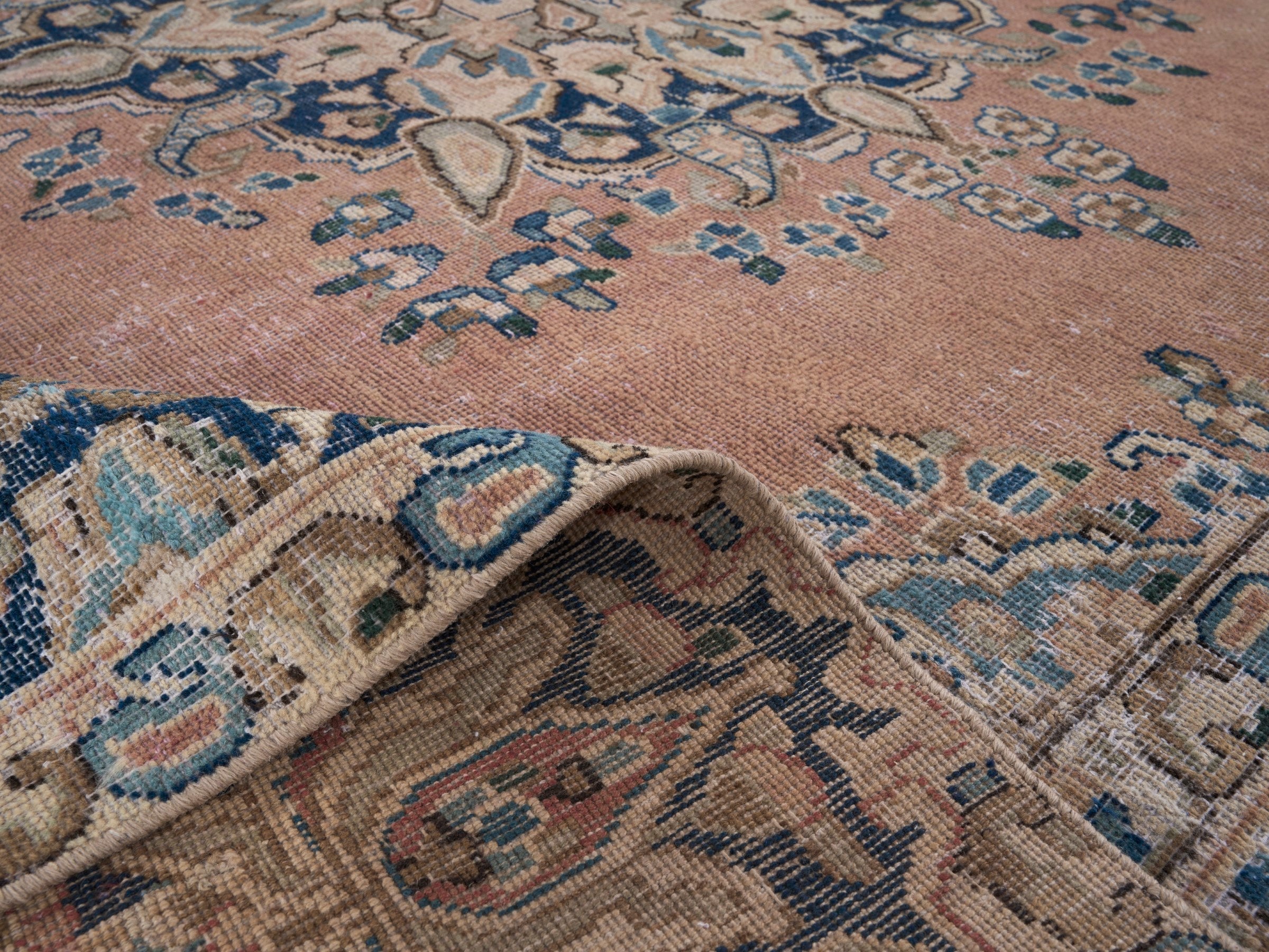 Persian Kerman oversized rug in terracotta and navy, view 14 of 15