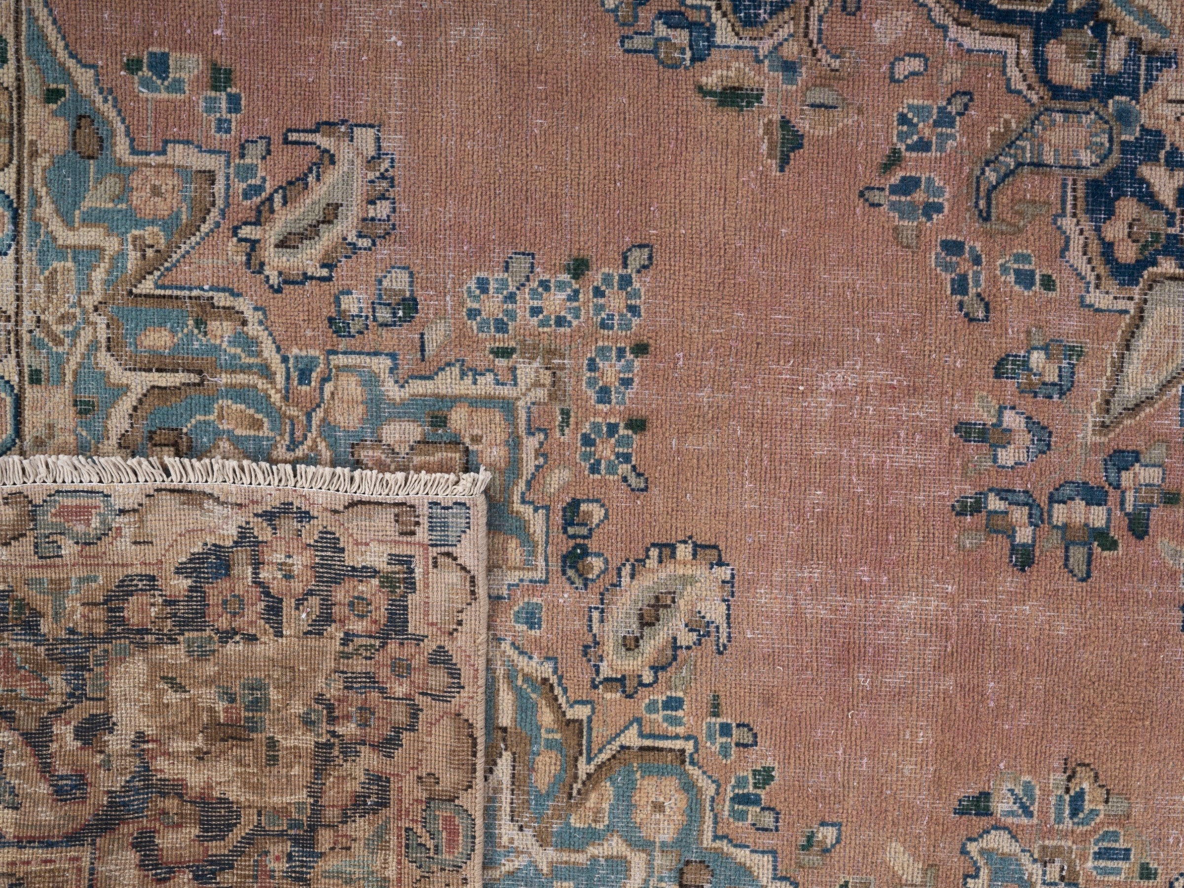 Persian Kerman oversized rug in terracotta and navy, view 15 of 15