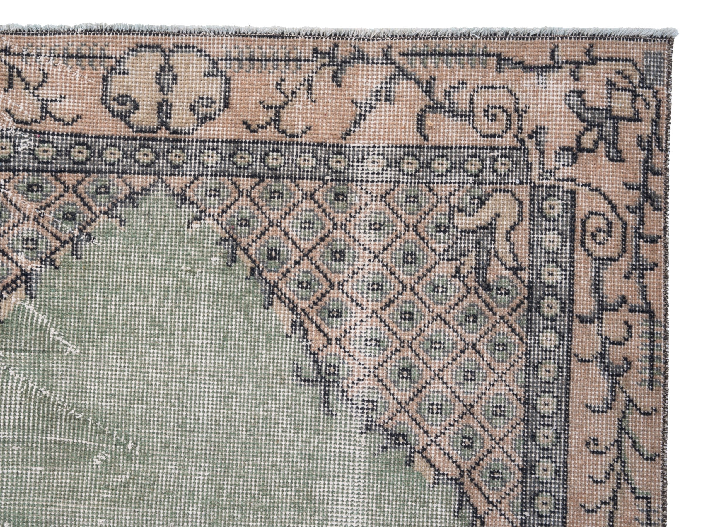 Turkish Isparta area rug in sage and muted pink, view 8 of 10
