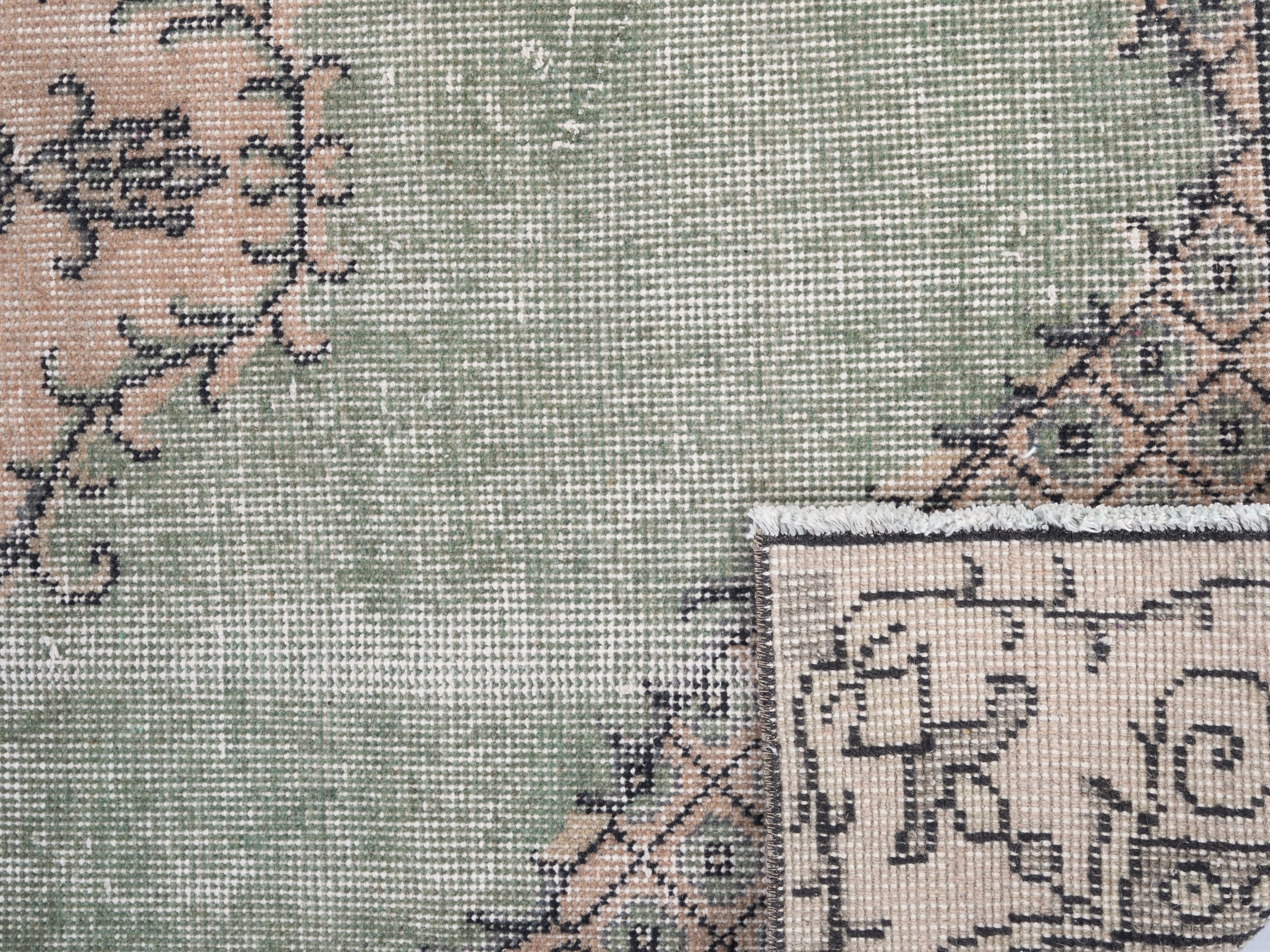 Turkish Isparta area rug in sage and muted pink, view 10 of 10