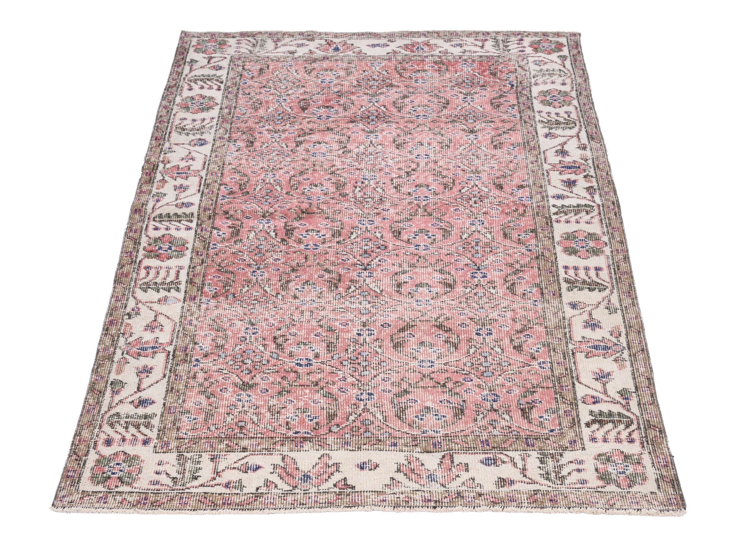 Turkish Isparta area rug in rose and off-white, view 2 of 10