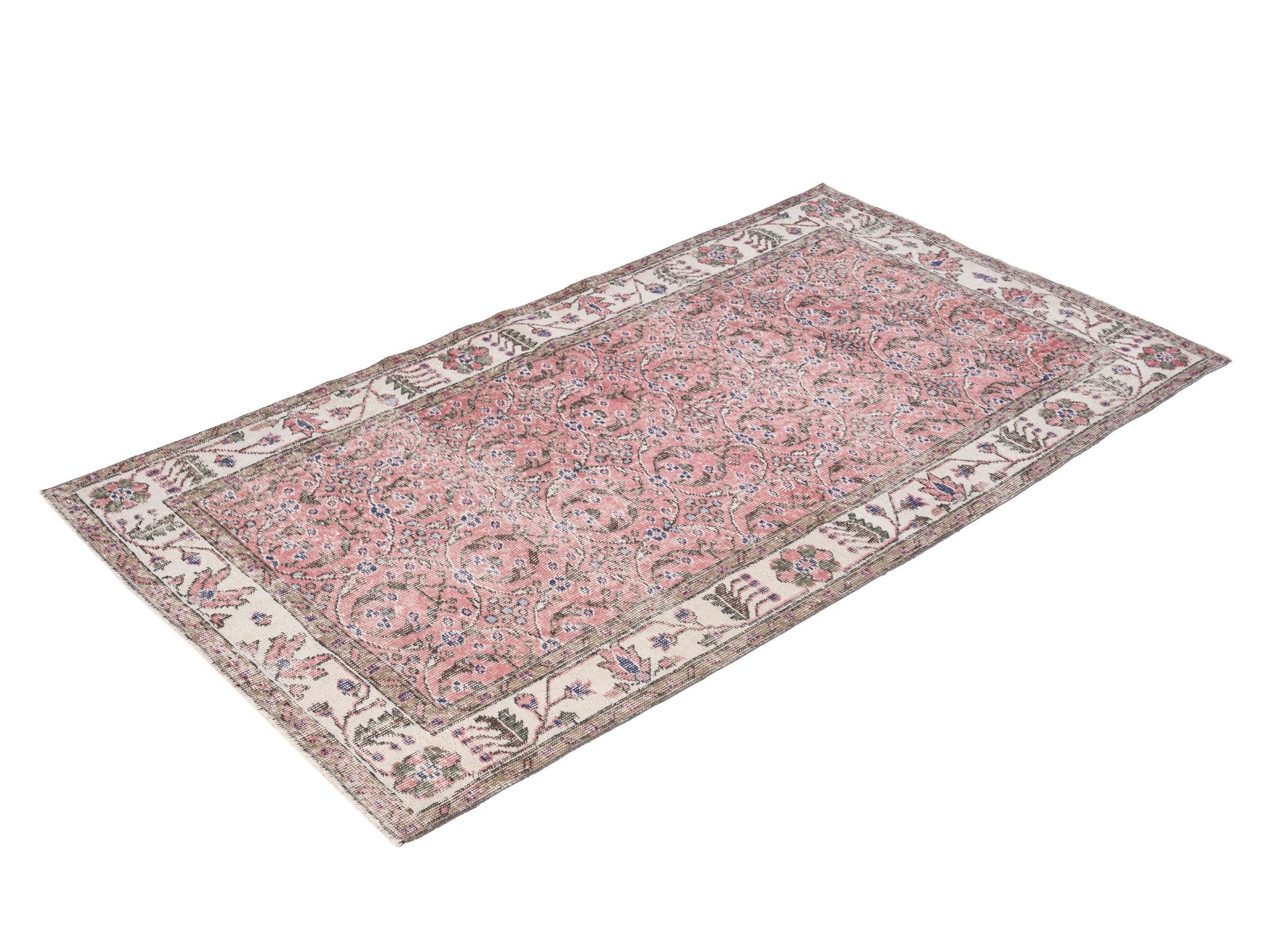 Turkish Isparta area rug in rose and off-white, view 3 of 10
