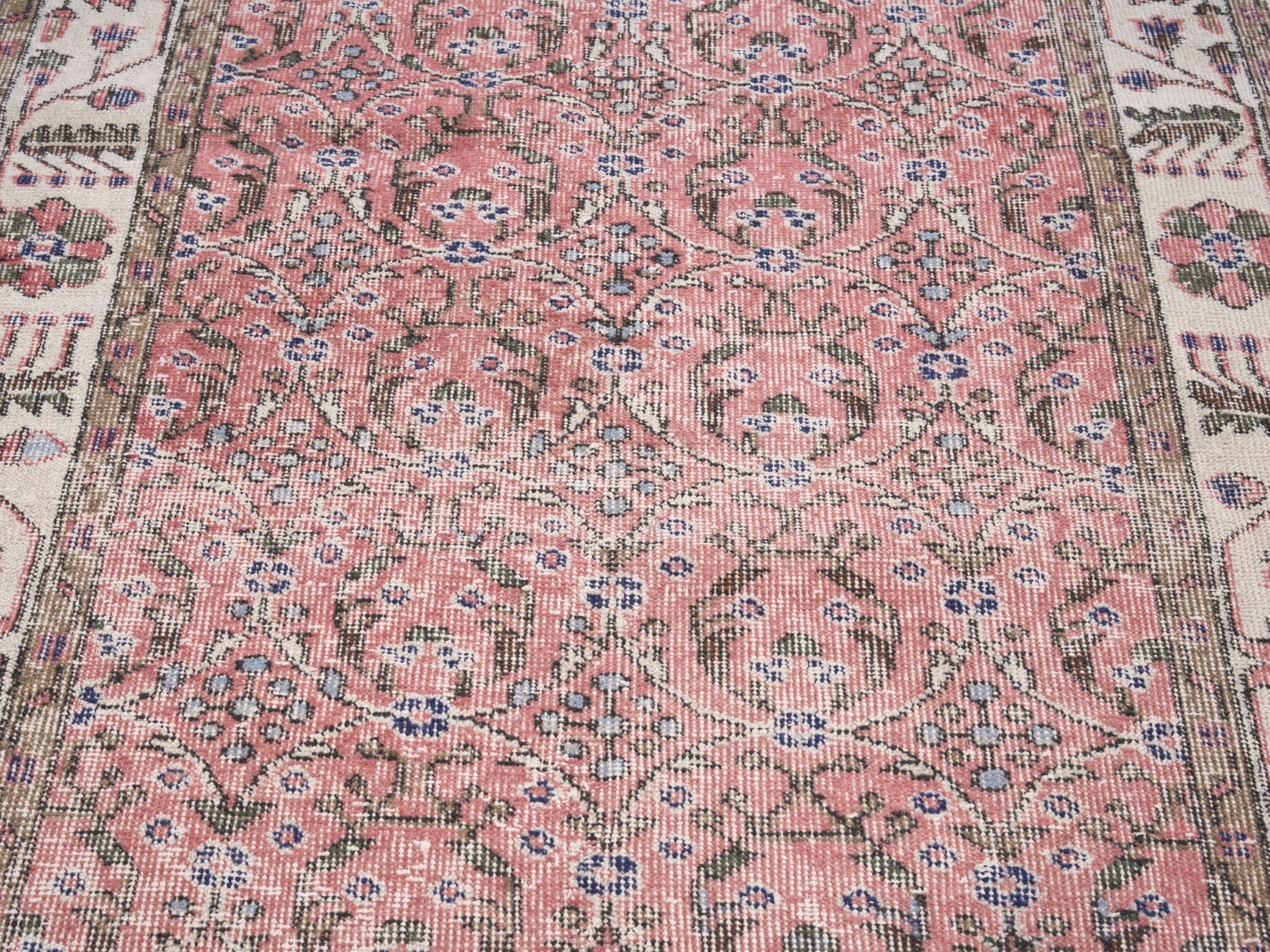 Turkish Isparta area rug in rose and off-white, view 4 of 10
