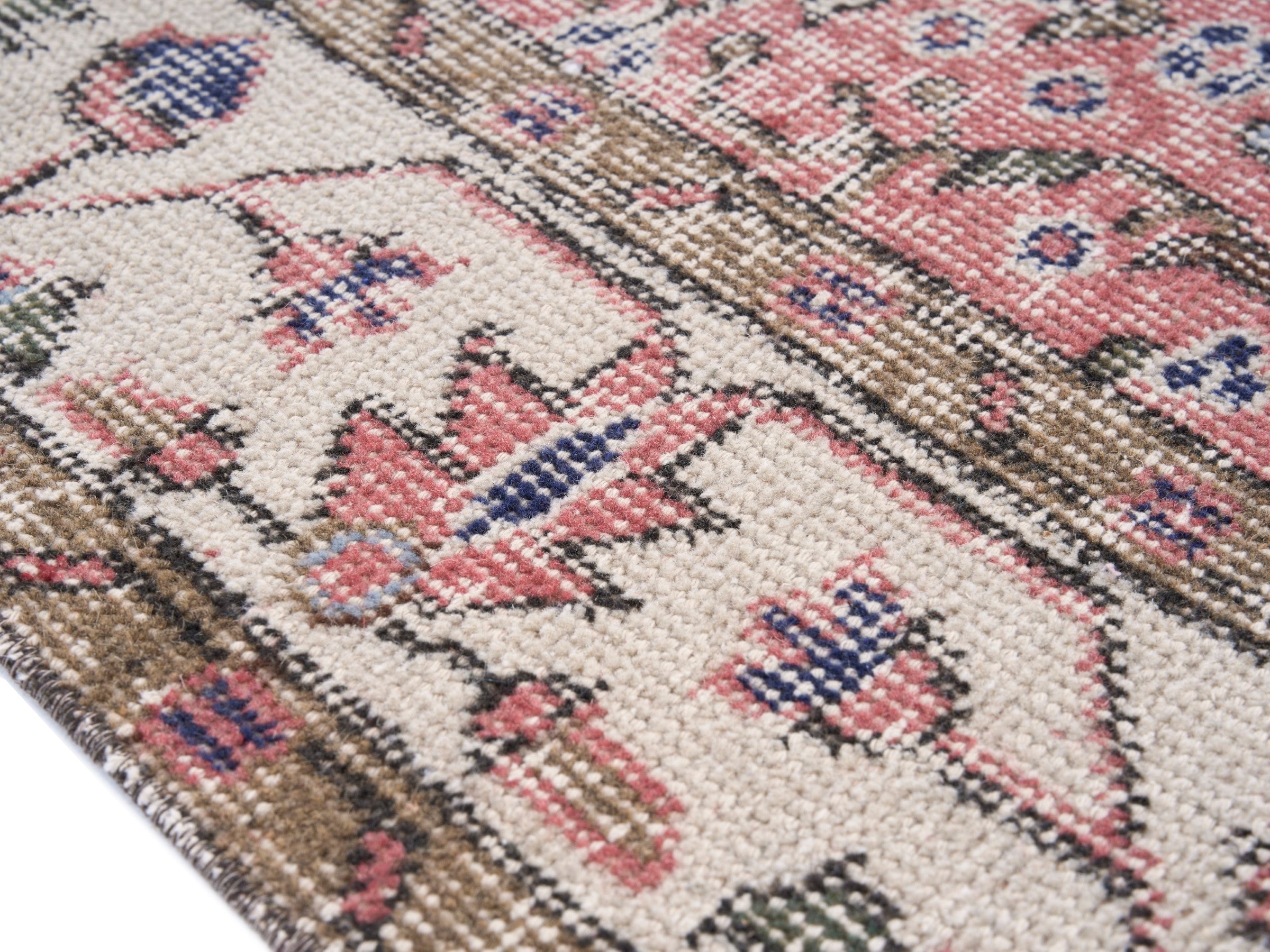 Turkish Isparta area rug in rose and off-white, view 6 of 10