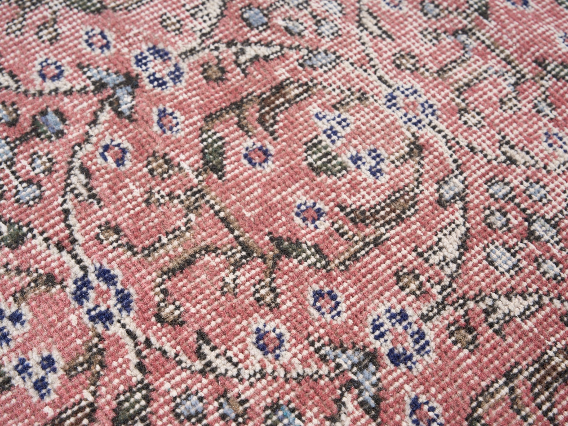 Turkish Isparta area rug in rose and off-white, view 7 of 10
