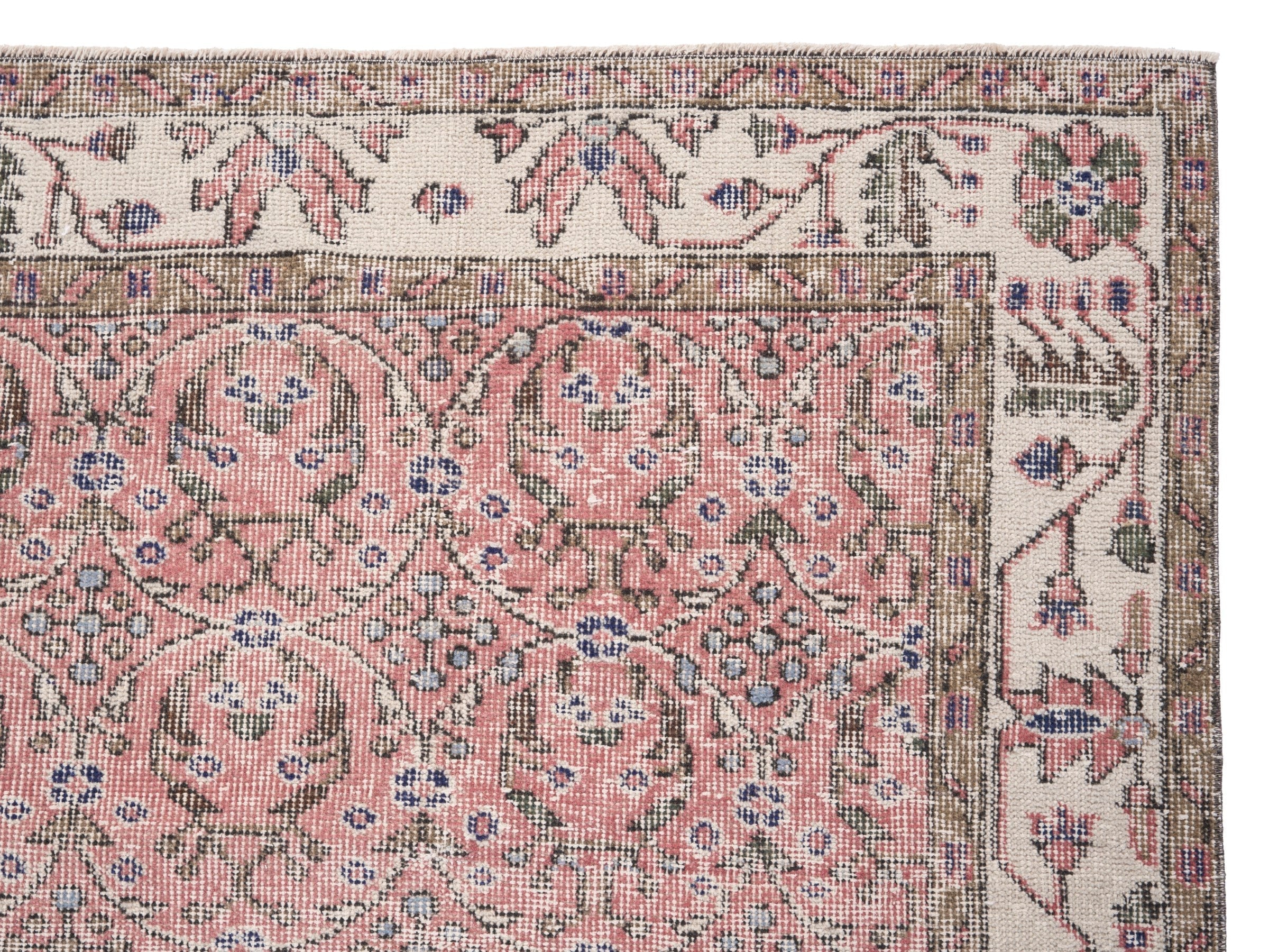 Turkish Isparta area rug in rose and off-white, view 8 of 10