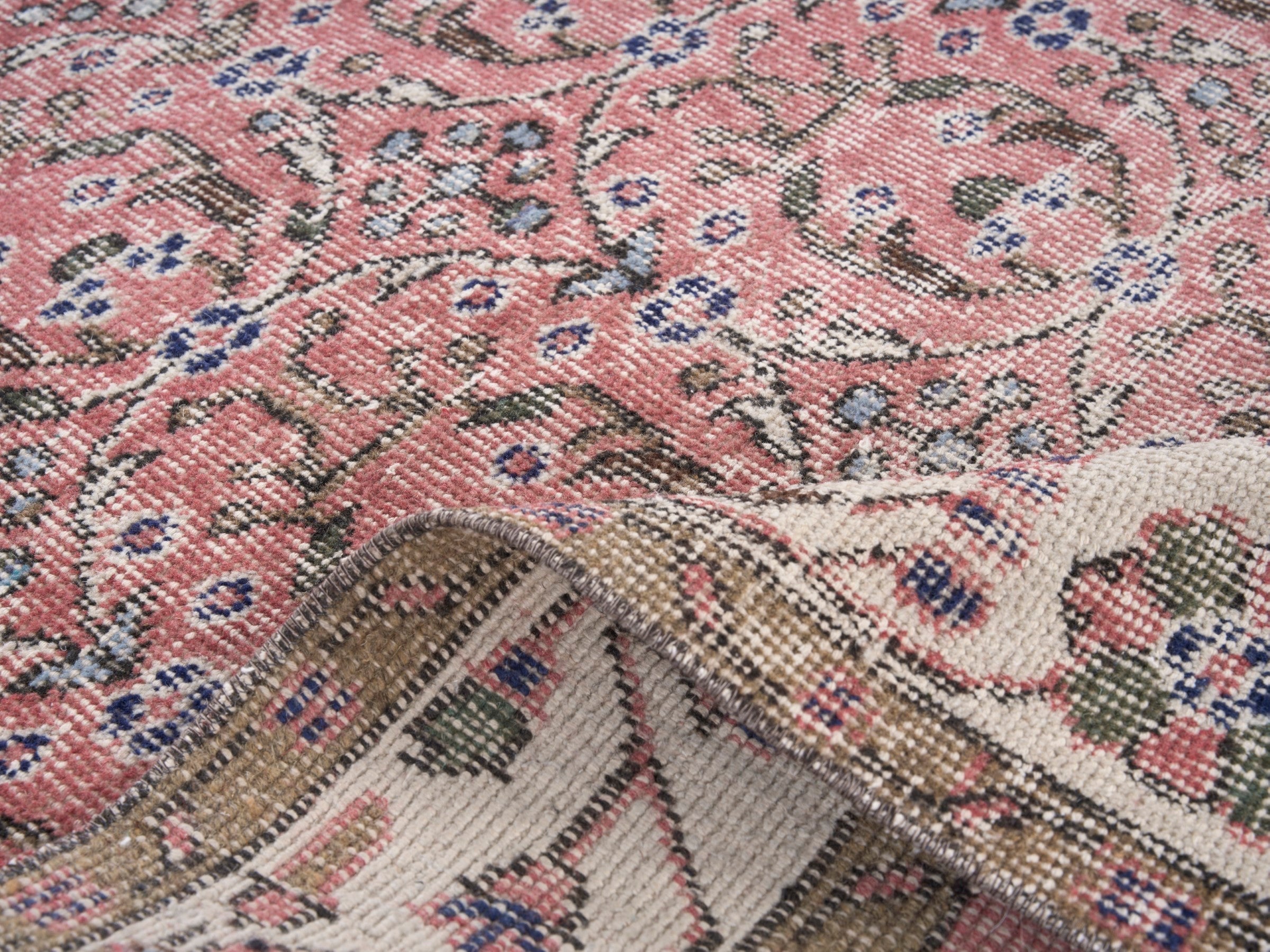 Turkish Isparta area rug in rose and off-white, view 9 of 10