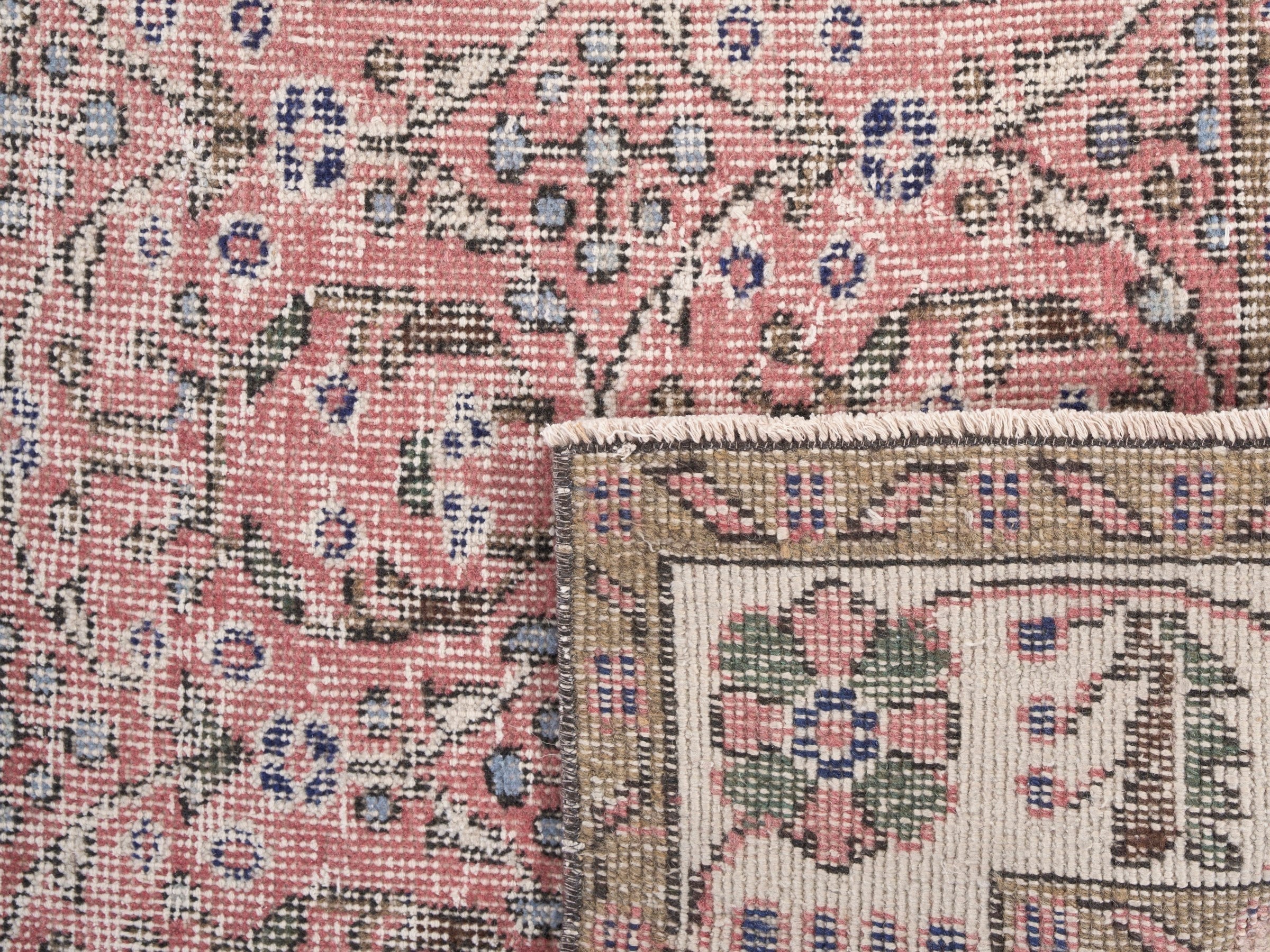 Turkish Isparta area rug in rose and off-white, view 10 of 10