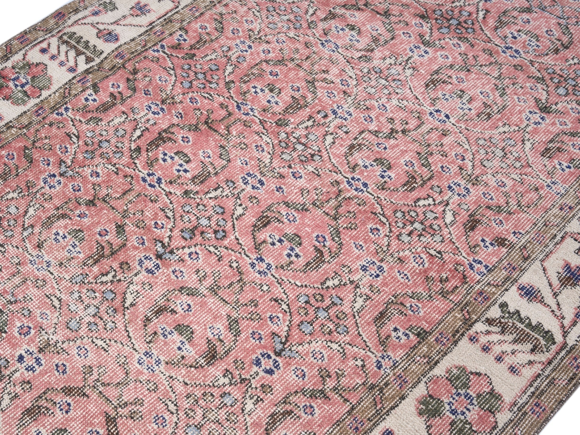 Turkish Isparta area rug in rose and off-white, view 5 of 10