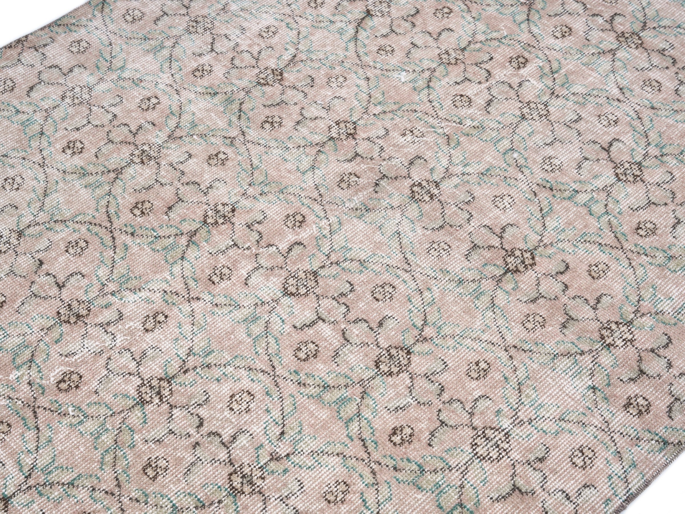 Turkish Isparta area rug in cream and dusty rose, view 5 of 10