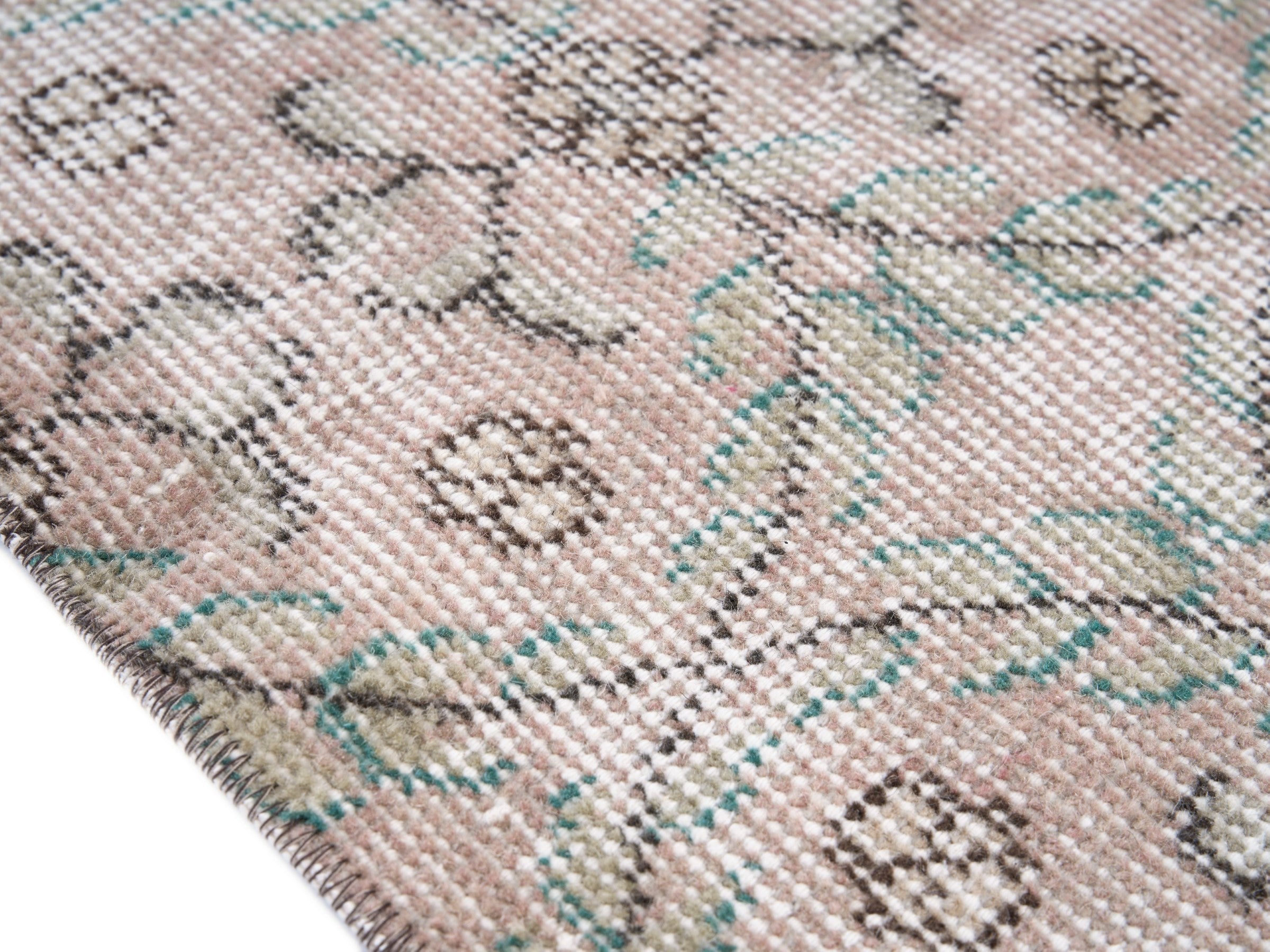 Turkish Isparta area rug in cream and dusty rose, view 6 of 10