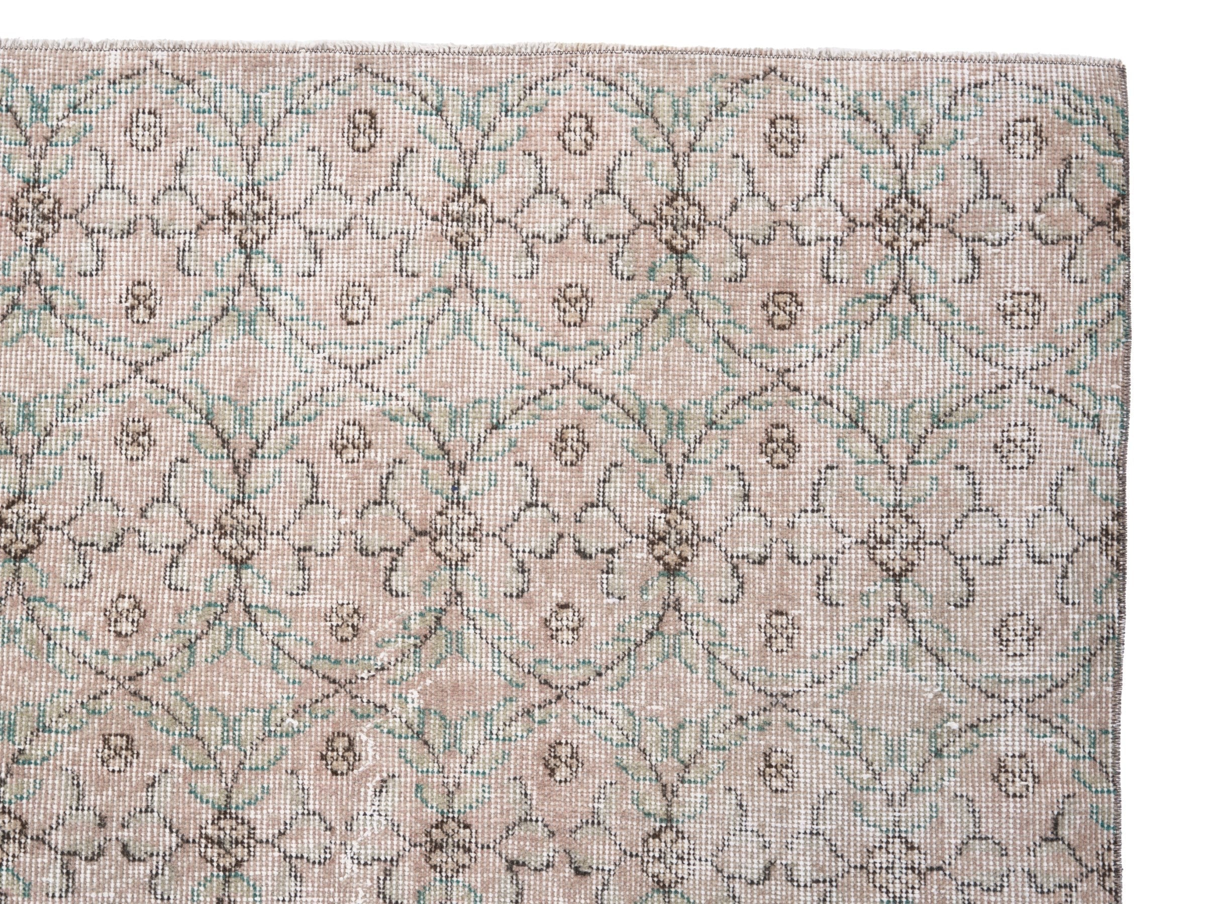 Turkish Isparta area rug in cream and dusty rose, view 8 of 10