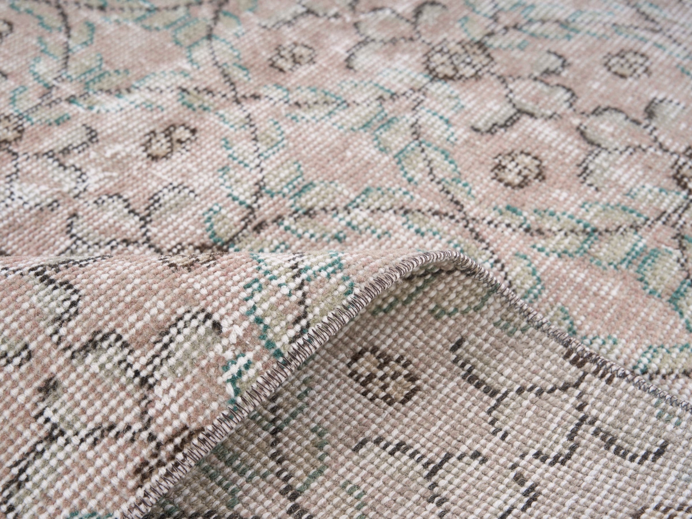 Turkish Isparta area rug in cream and dusty rose, view 9 of 10